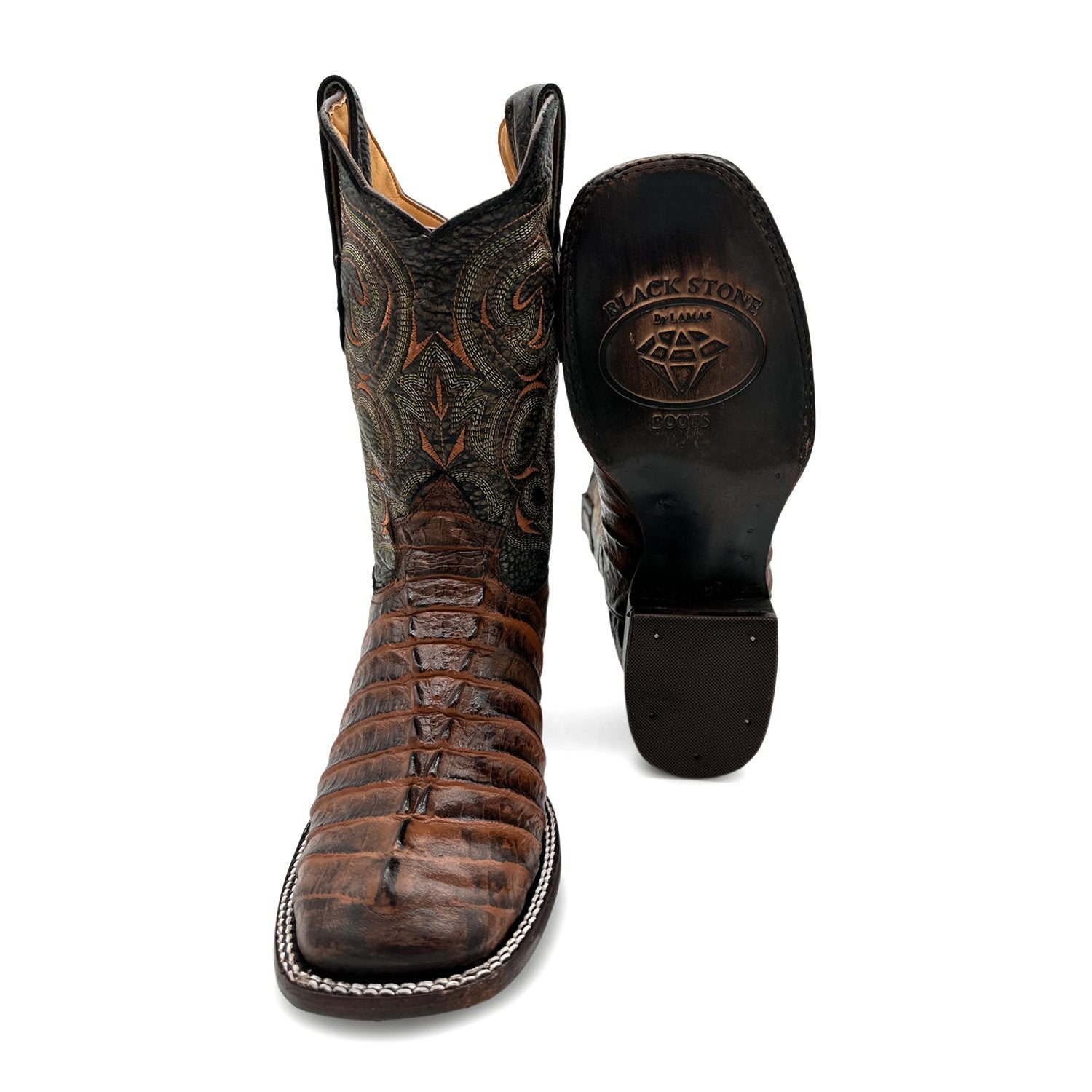 Men's Leather Alligator Tail Print Square Toe Western Cowboy Boot