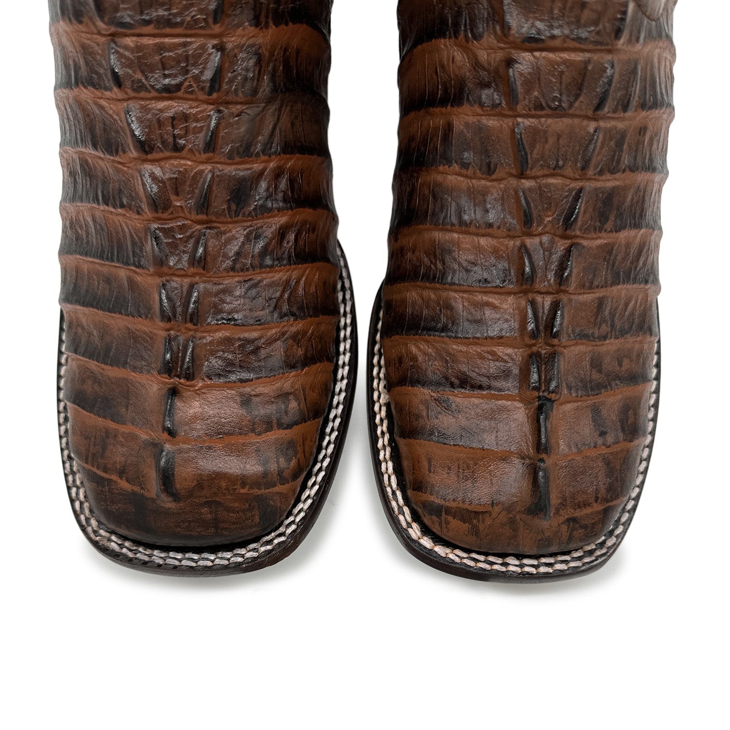 Men's Leather Alligator Tail Print Square Toe Western Cowboy Boot