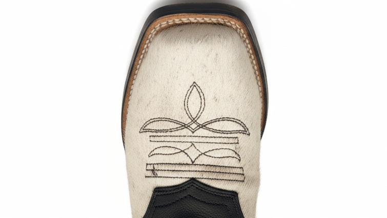 Women's Embroidered Square Toe Calf Hair Boot Close-Up