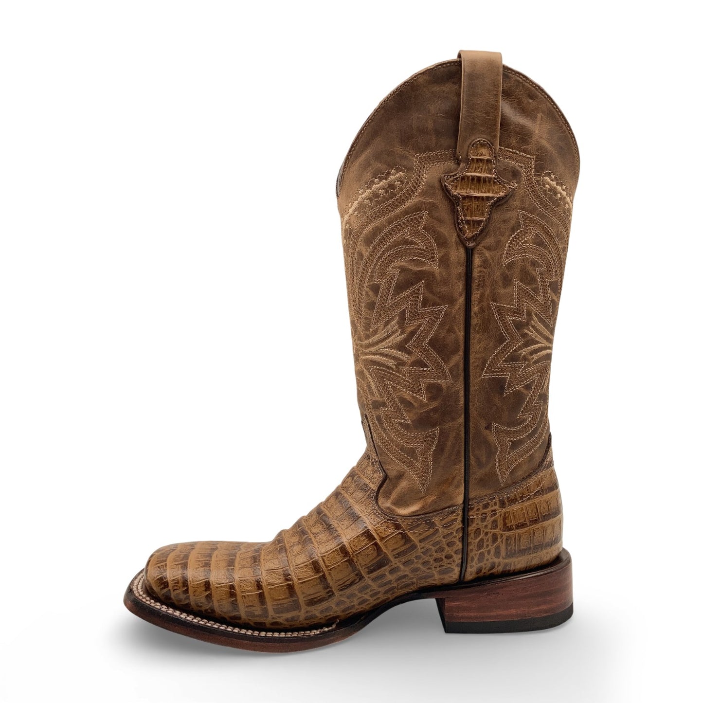 Men's Leather Crocodile Print Midcalf Square Toe Western Cowboy Boot