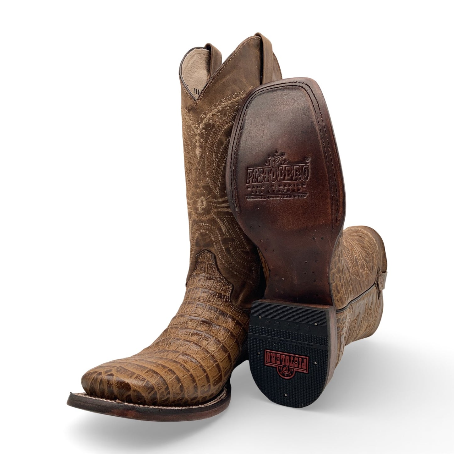 Men's Leather Crocodile Print Midcalf Square Toe Western Cowboy Boot