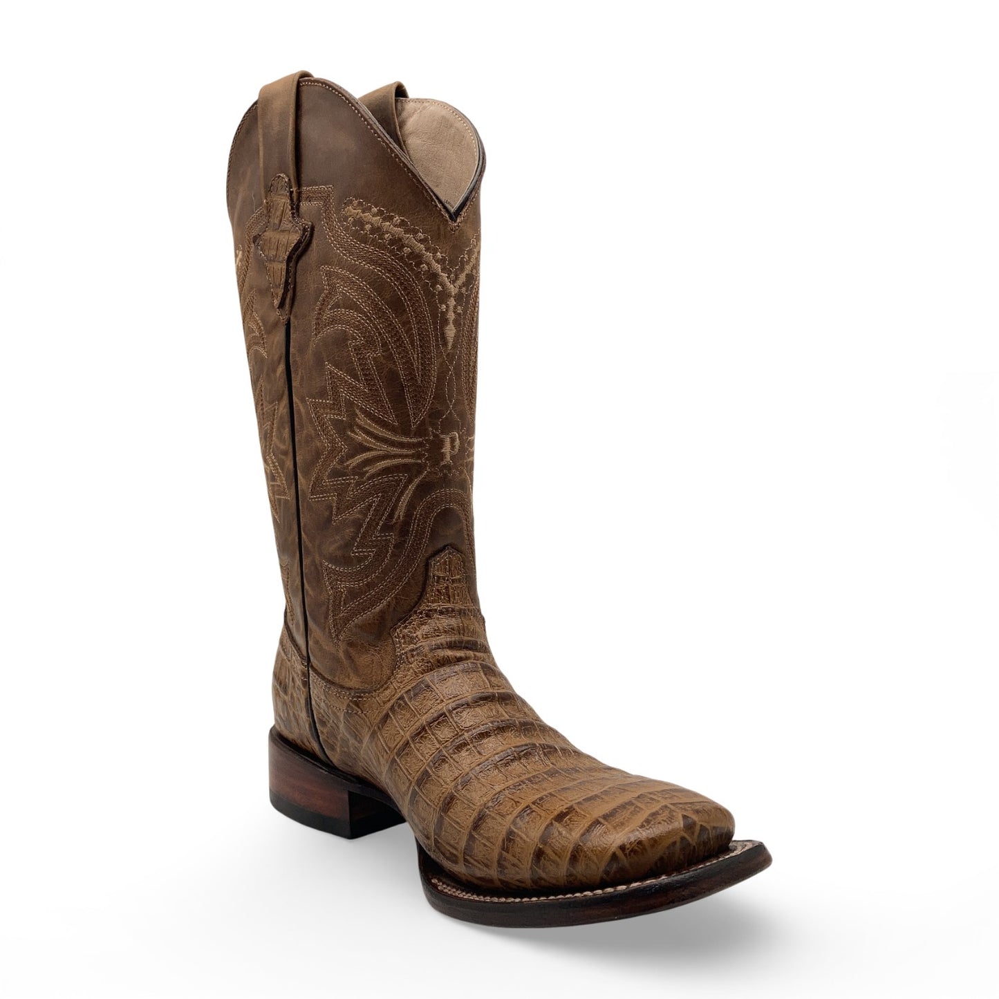 Men's Leather Crocodile Print Midcalf Square Toe Western Cowboy Boot