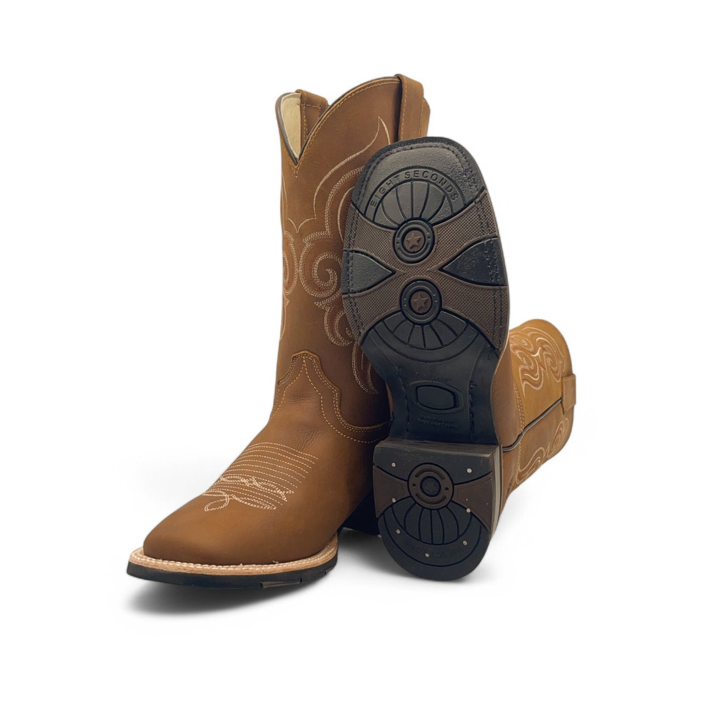 Men's Square Toe Leather Cowboy Boot Midcalf Rubber Sole