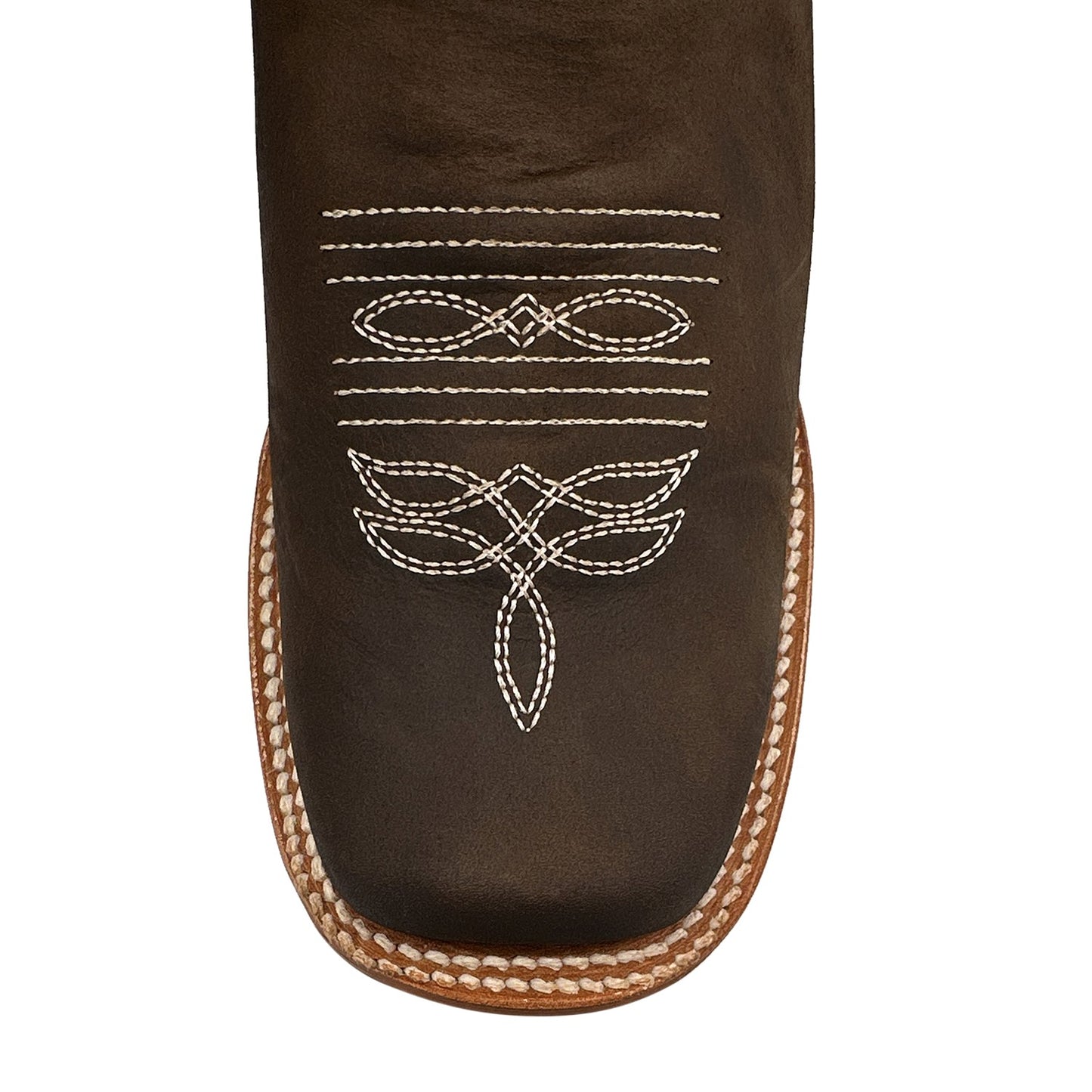 Women’s Genuine Leather Brown Square Toe Western Floral Embroidered Cowgirl Boots Mid-Calf