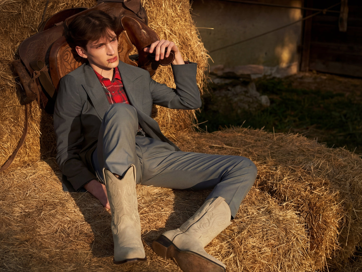 Men's Leather J Toe Cowboy Western Boots, Beige