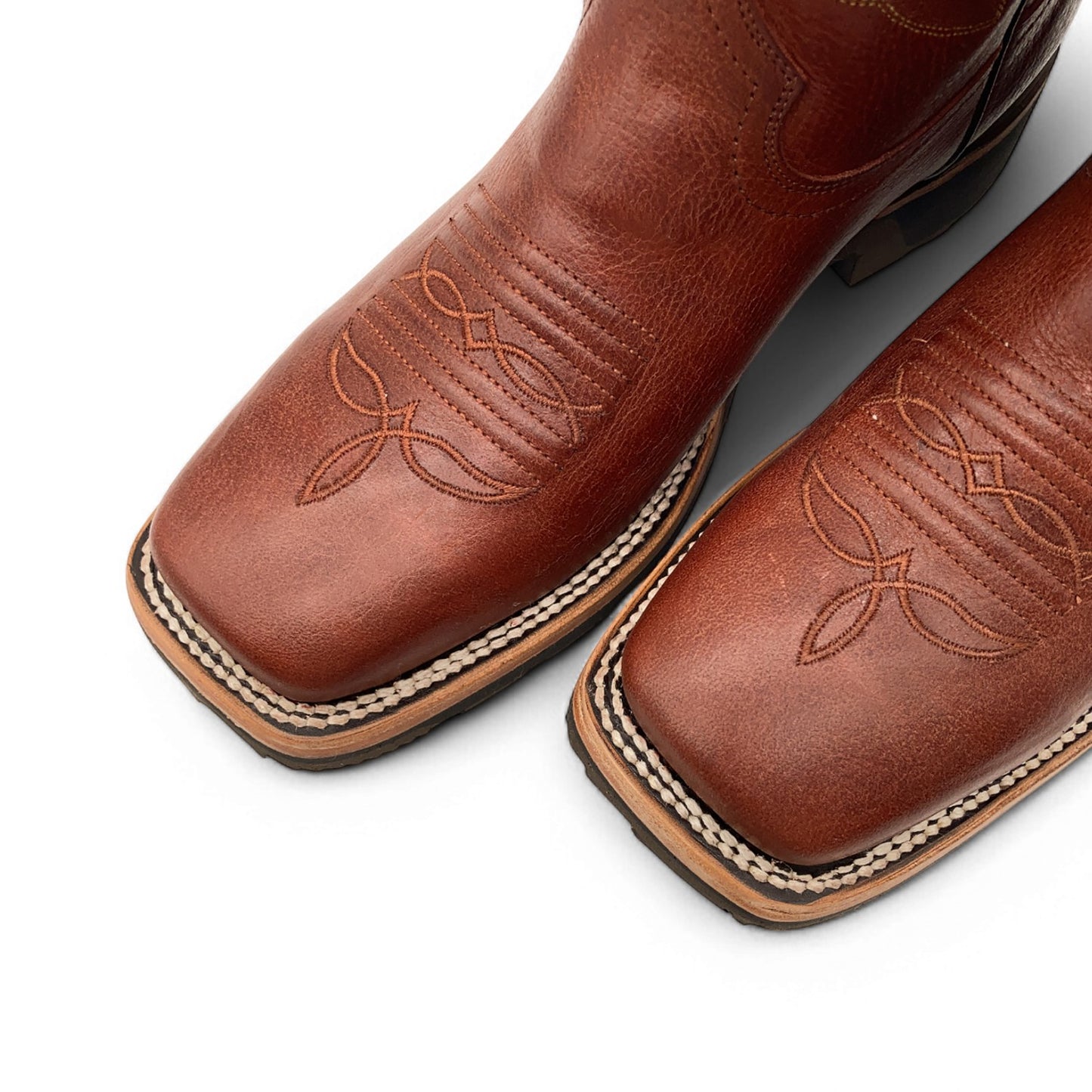 Men’s Leather Western Cowboy Boot Square Toe Mid Calf Rubber Sole