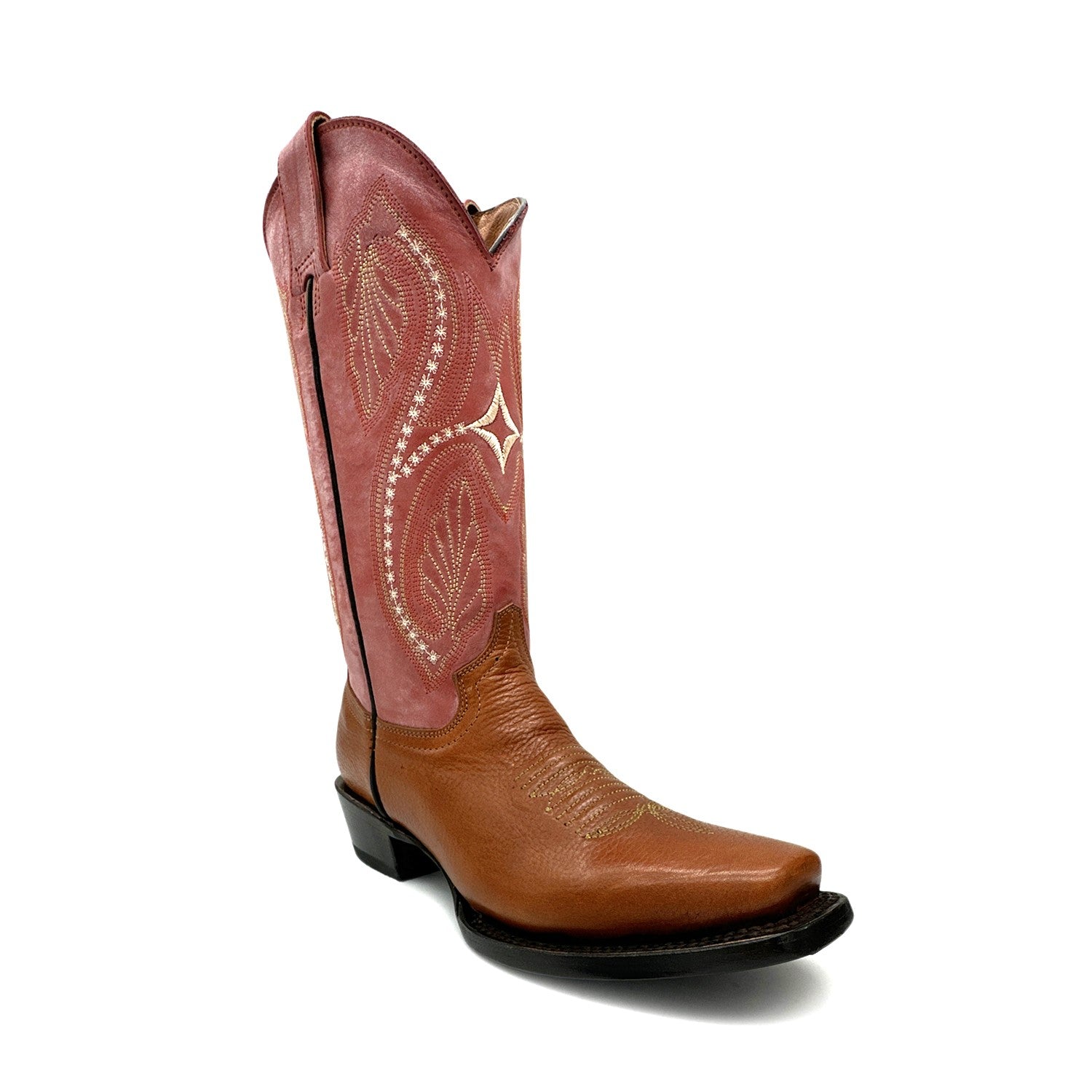 Women’s Genuine Leather Square Toe Pink Cowboy Cowgirl Western Boot