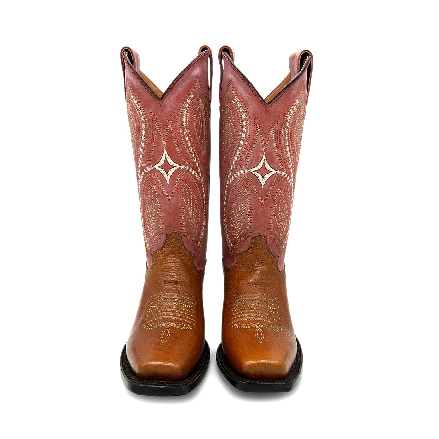 Women’s Genuine Leather Square Toe Pink Cowboy Cowgirl Western Boot