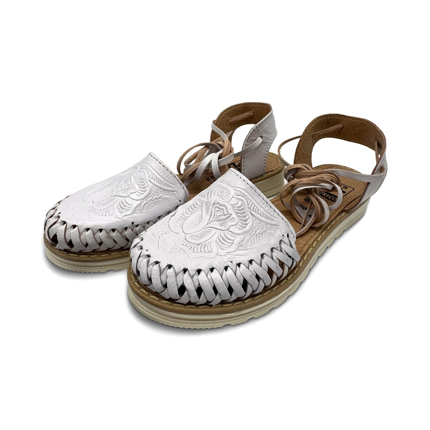 WOMEN’S LACE UP ENGRAVED LEATHER MEXICAN HUARACHE SANDAL