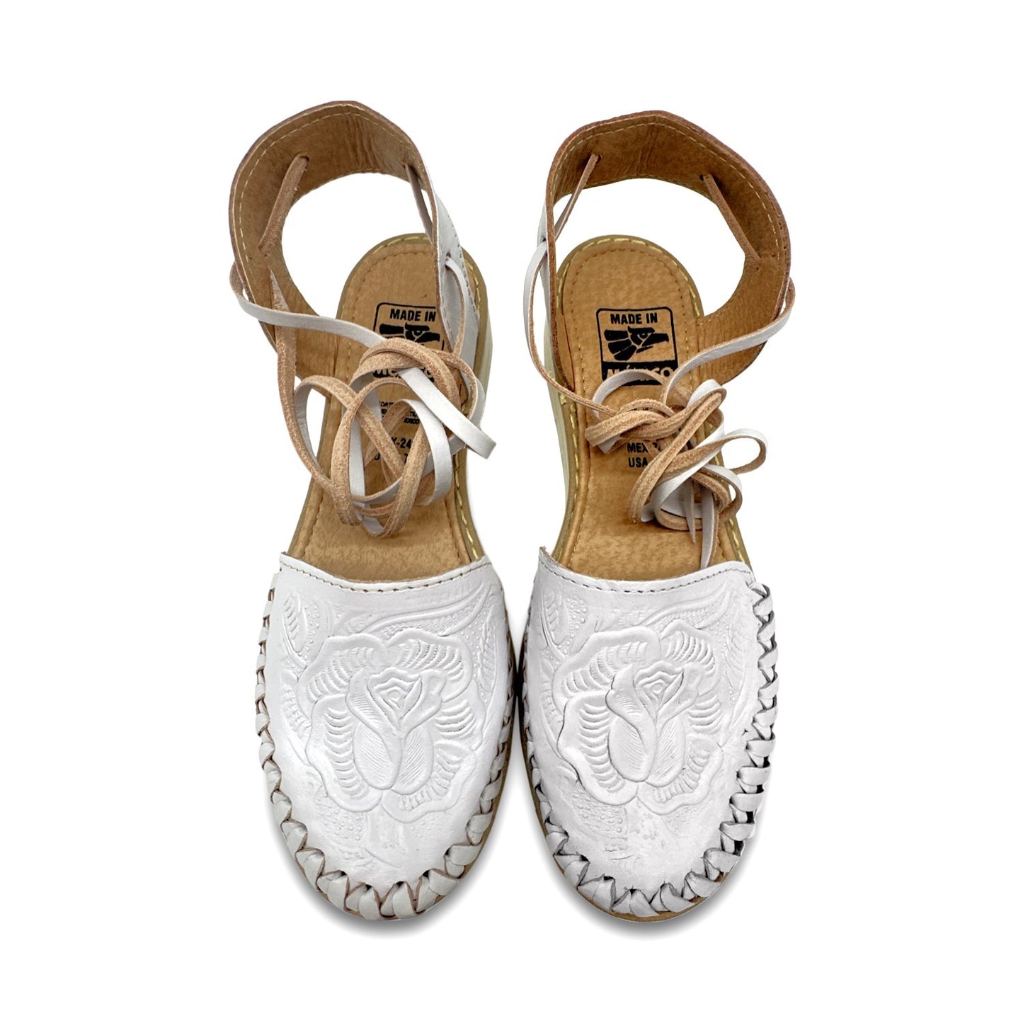 WOMEN’S LACE UP ENGRAVED LEATHER MEXICAN HUARACHE SANDAL