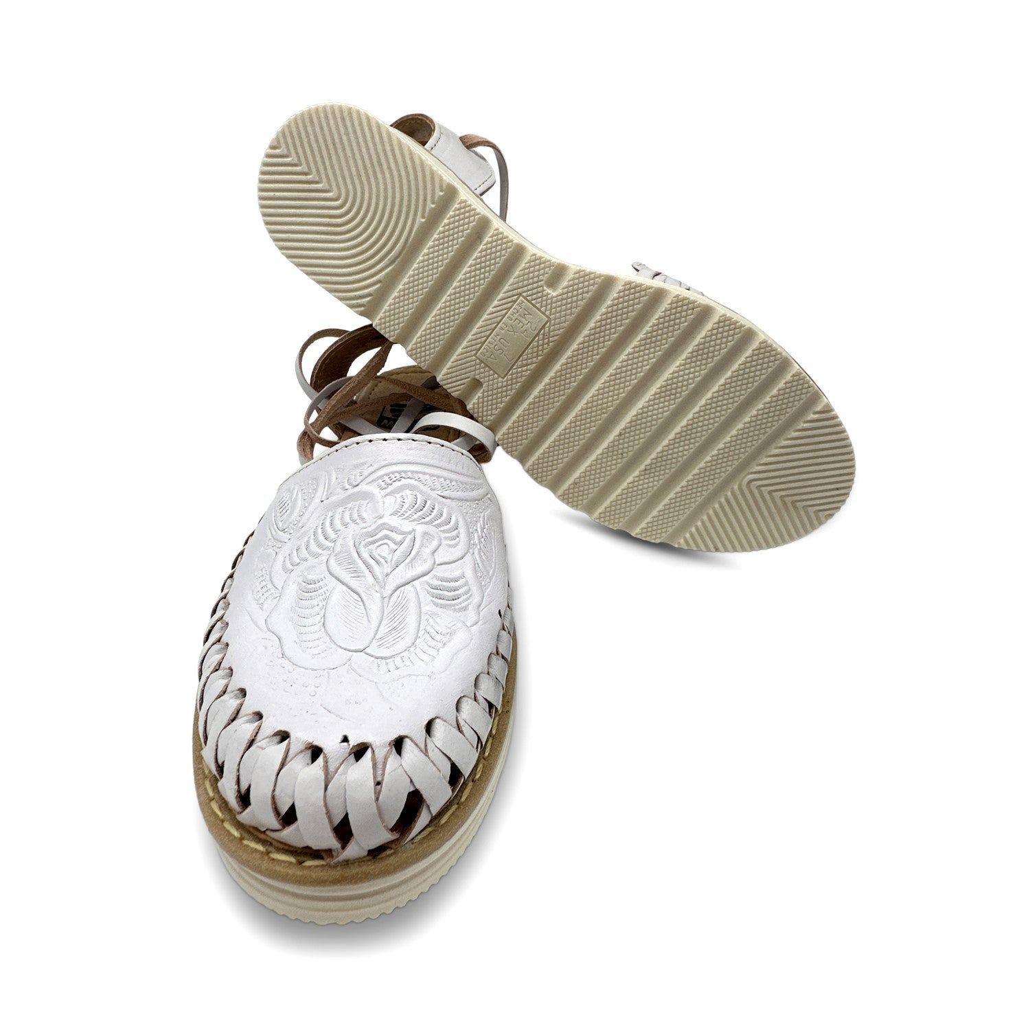 WOMEN’S LACE UP ENGRAVED LEATHER MEXICAN HUARACHE SANDAL
