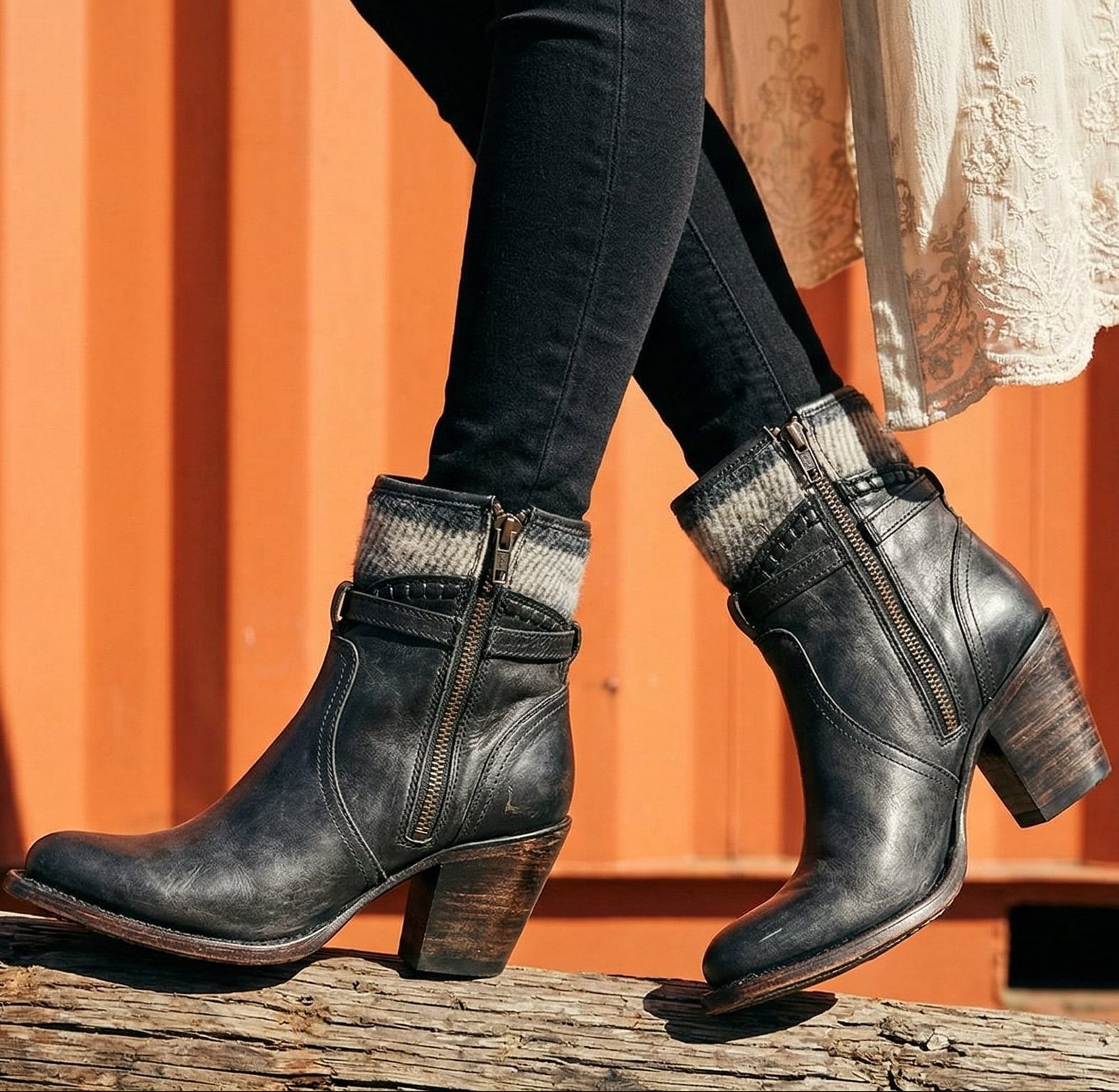 Womens Leather Western Cowboy Ankle Boot