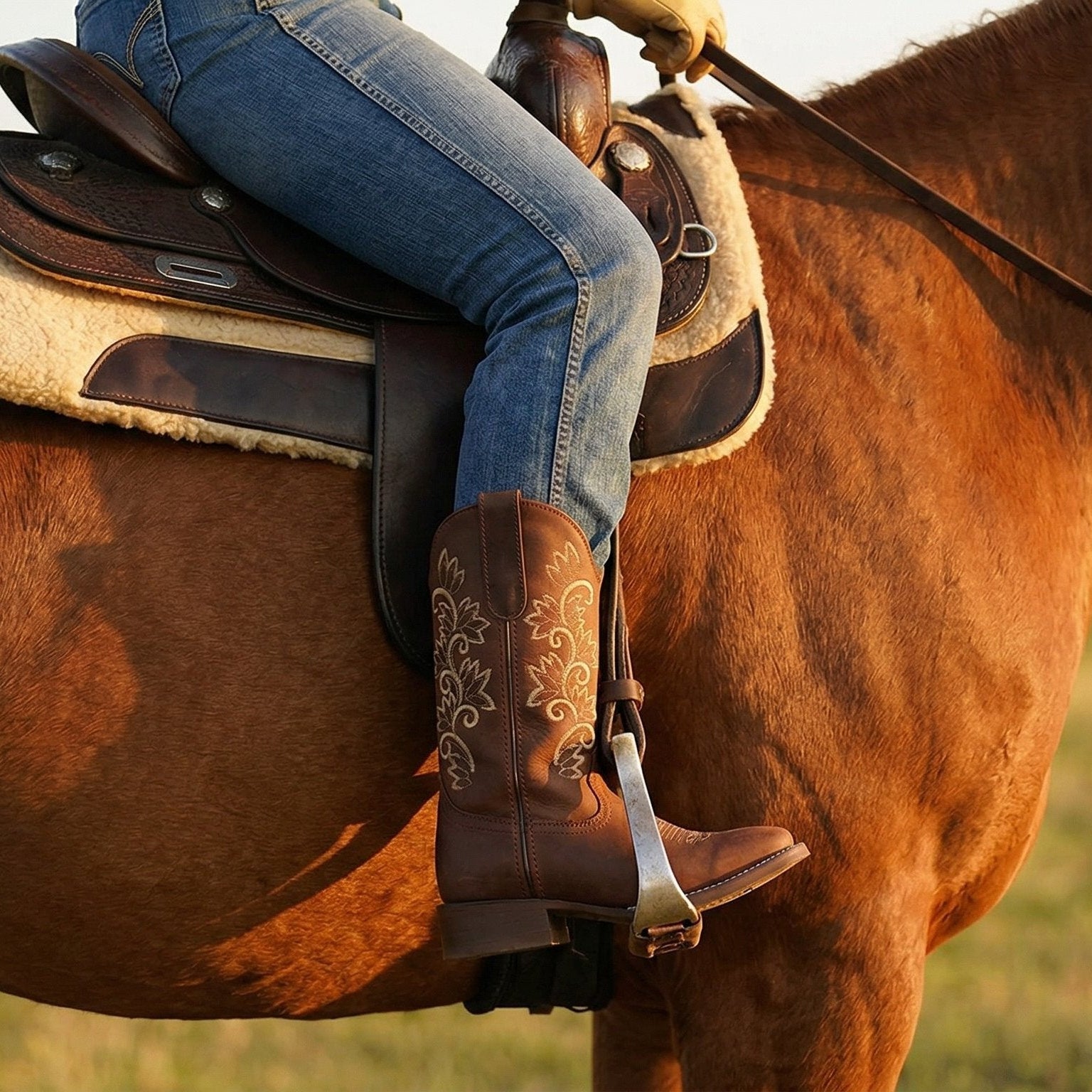 Womens Embroidered Leather Cowgirl Cowboy Square Toe Western Boots