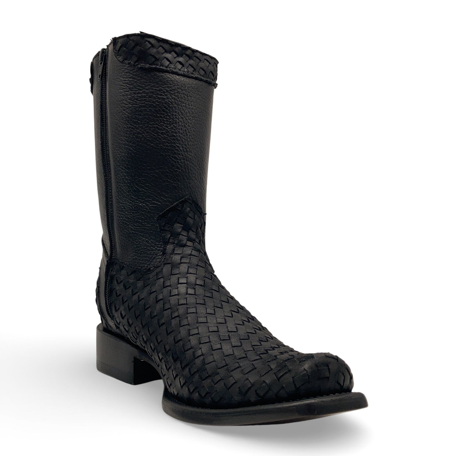 Men’s Leather Midcalf Petatillo Western Boot, Dubai Square Toe with Full Side Zipper