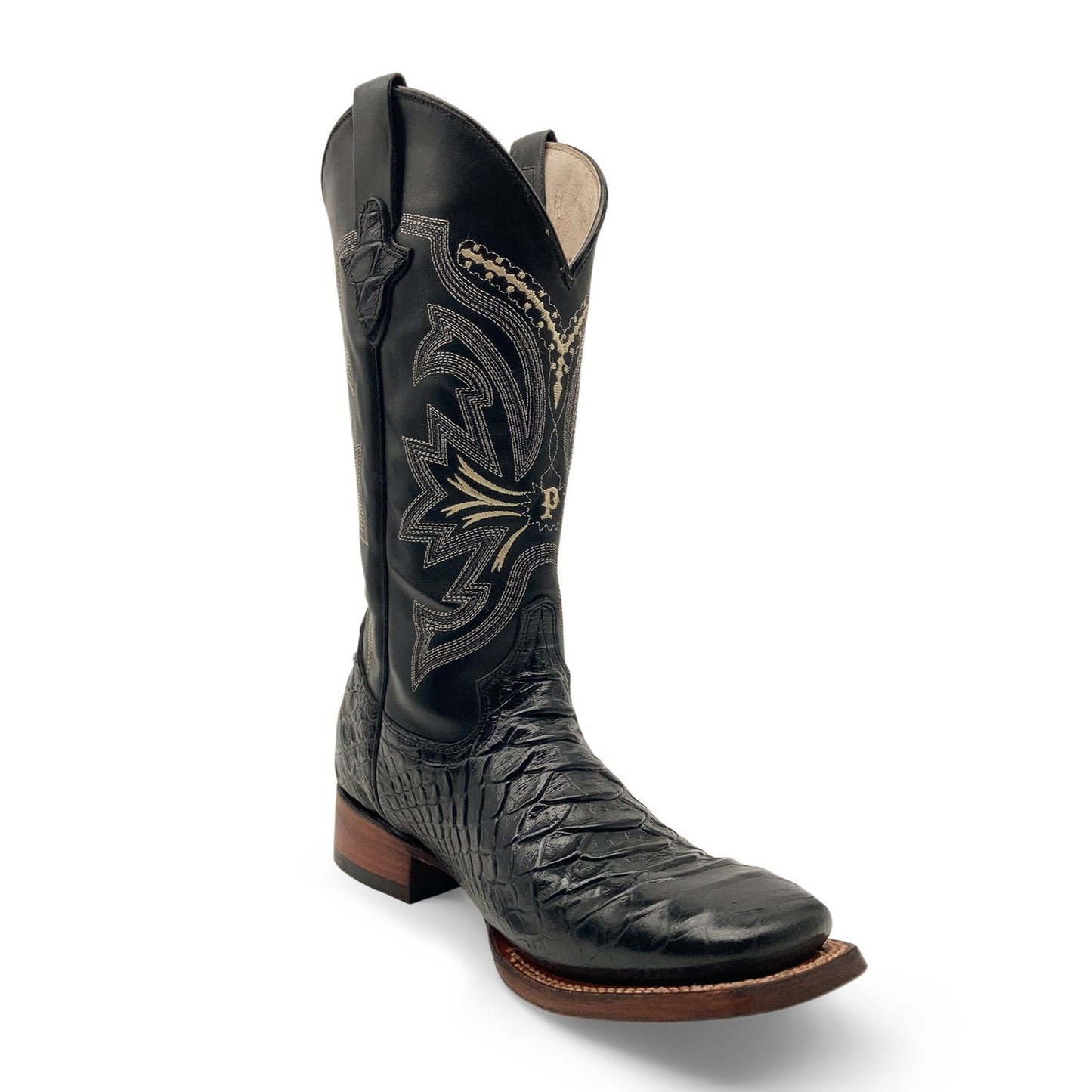 Men’s Leather Cowboy Boot Square Toe Embossed Python Print