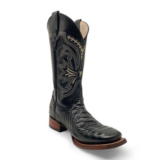 Men’s Leather Cowboy Boot Square Toe Embossed Python Print