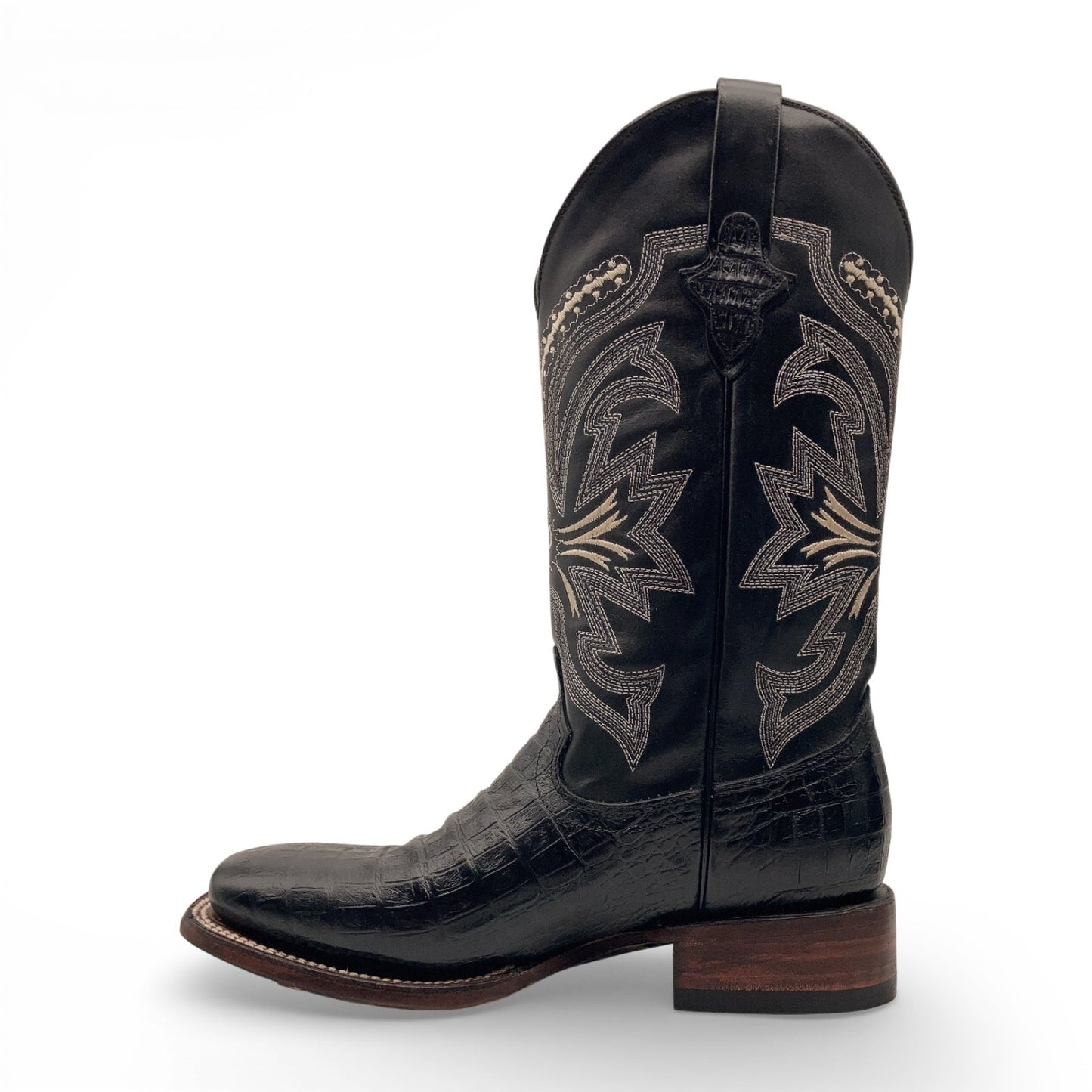 Men's Leather Crocodile Print Midcalf Square Toe Western Cowboy Boot