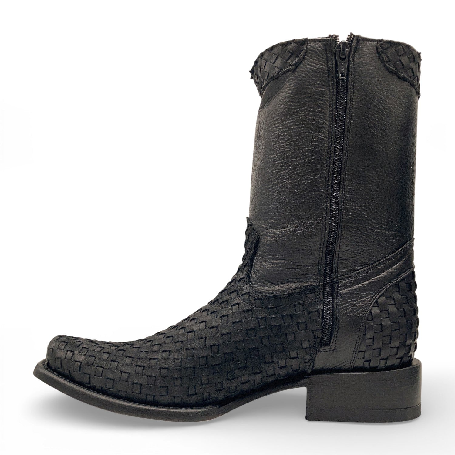 Men’s Leather Midcalf Petatillo Western Boot, Dubai Square Toe with Full Side Zipper