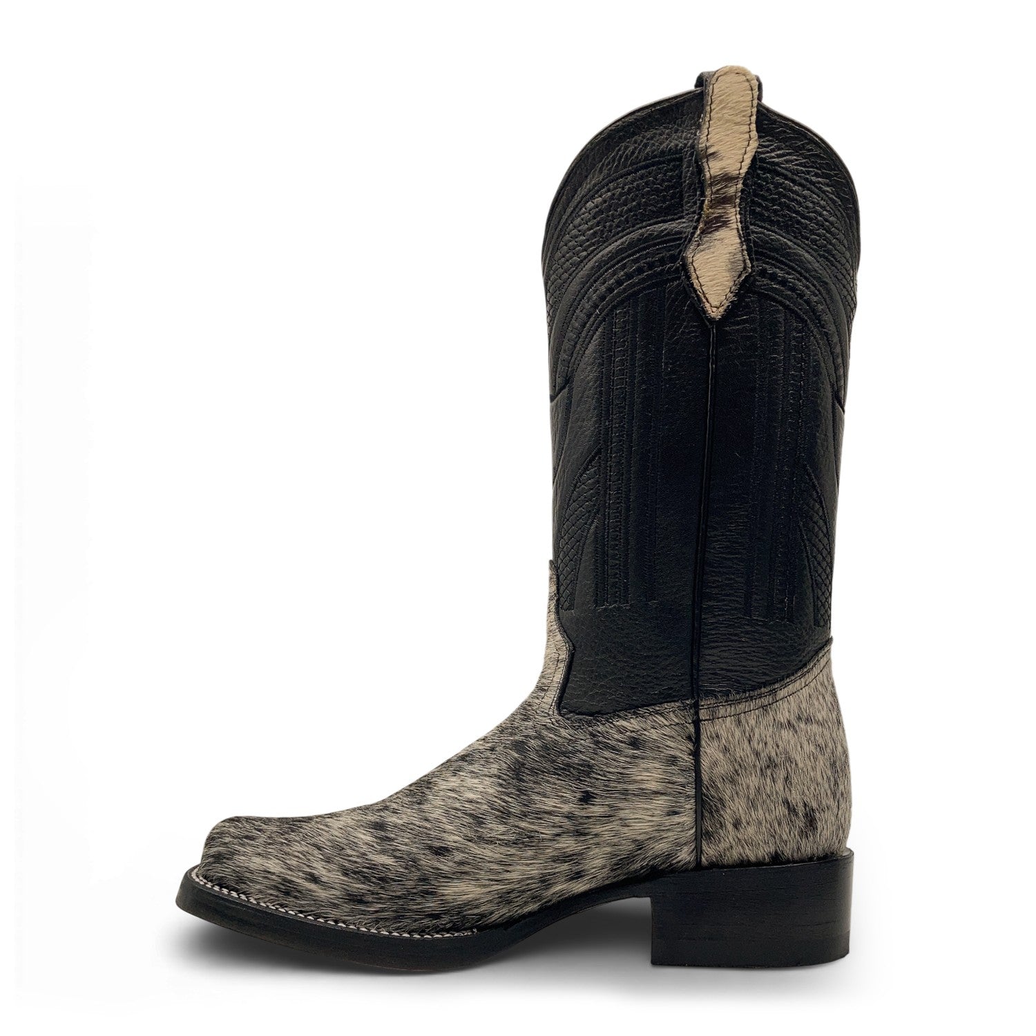 Men’s Leather Midcalf Square Toe Western Boot with Calf Cow Hair