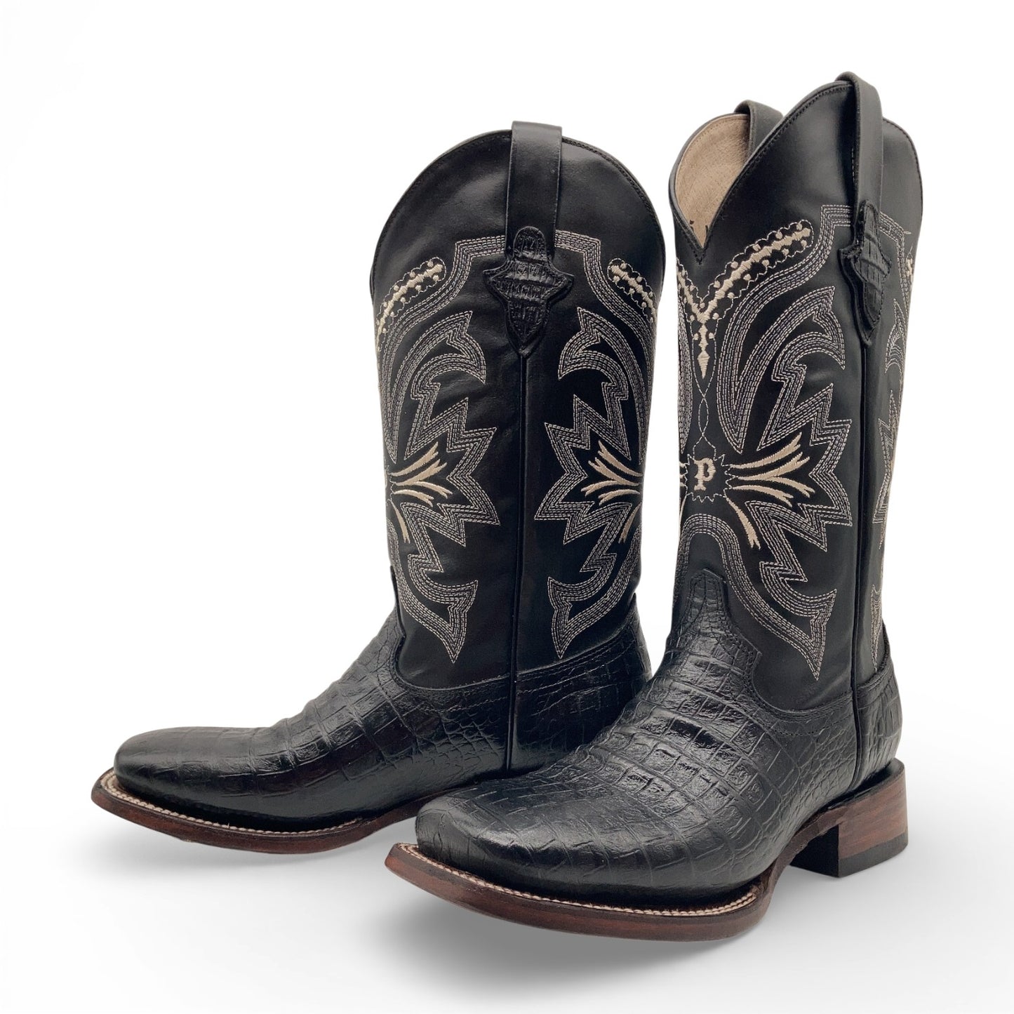 Men's Leather Crocodile Print Midcalf Square Toe Western Cowboy Boot