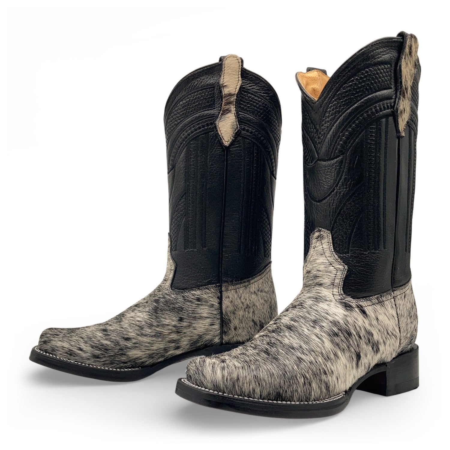 Men’s Leather Midcalf Square Toe Western Boot with Calf Cow Hair