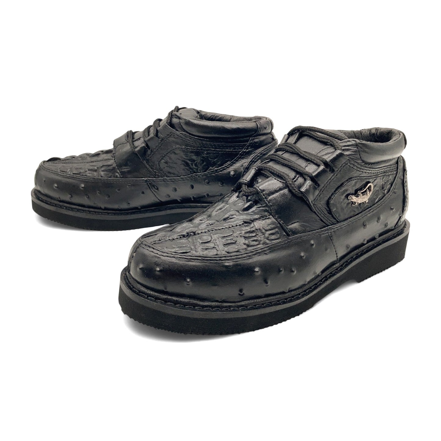 Men's Embossed Crocodile Ostrich Print Leather Lace Up Shoe