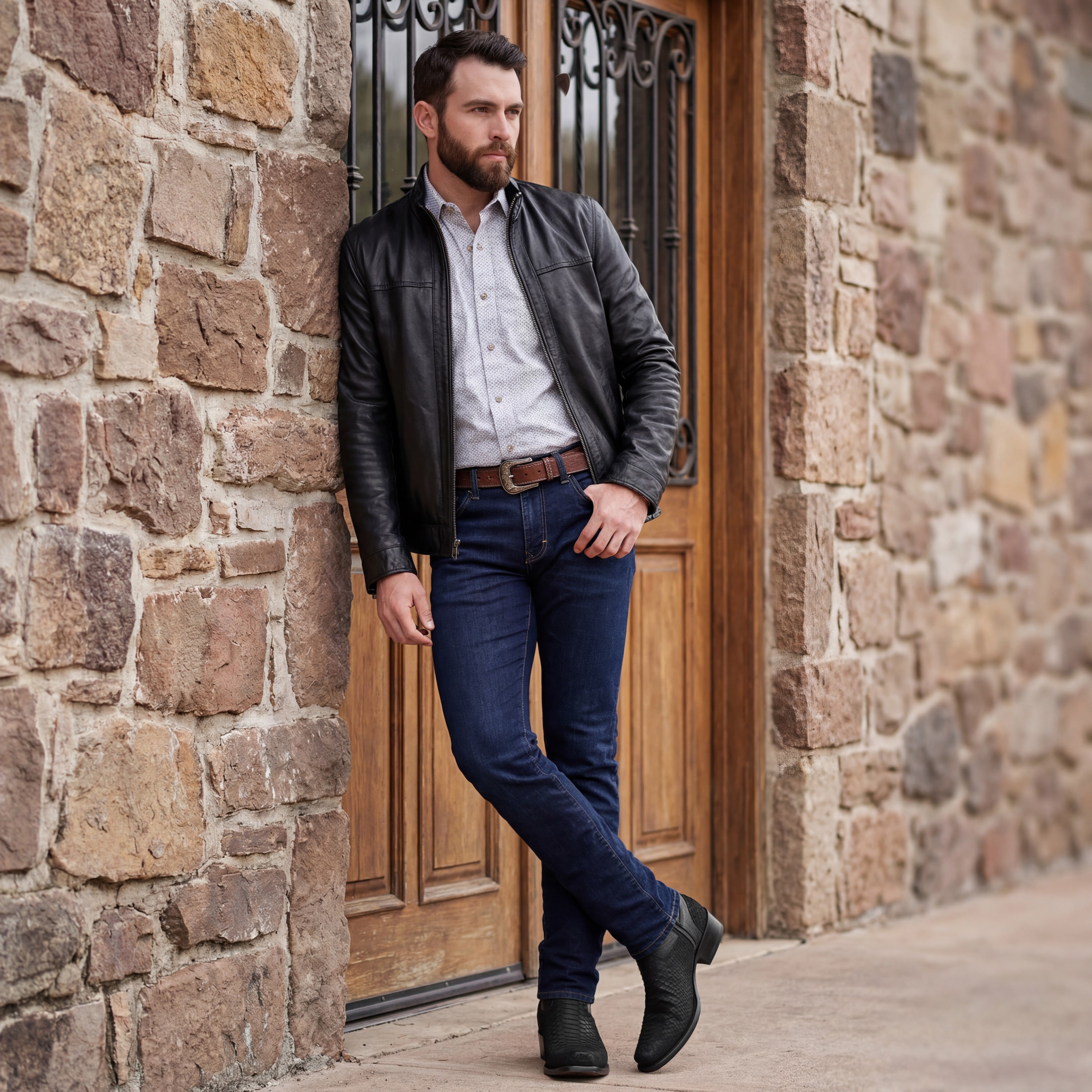 Men’s Python Print Leather Cowboy Boot with a Full Side Zipper, Dubai Square Toe