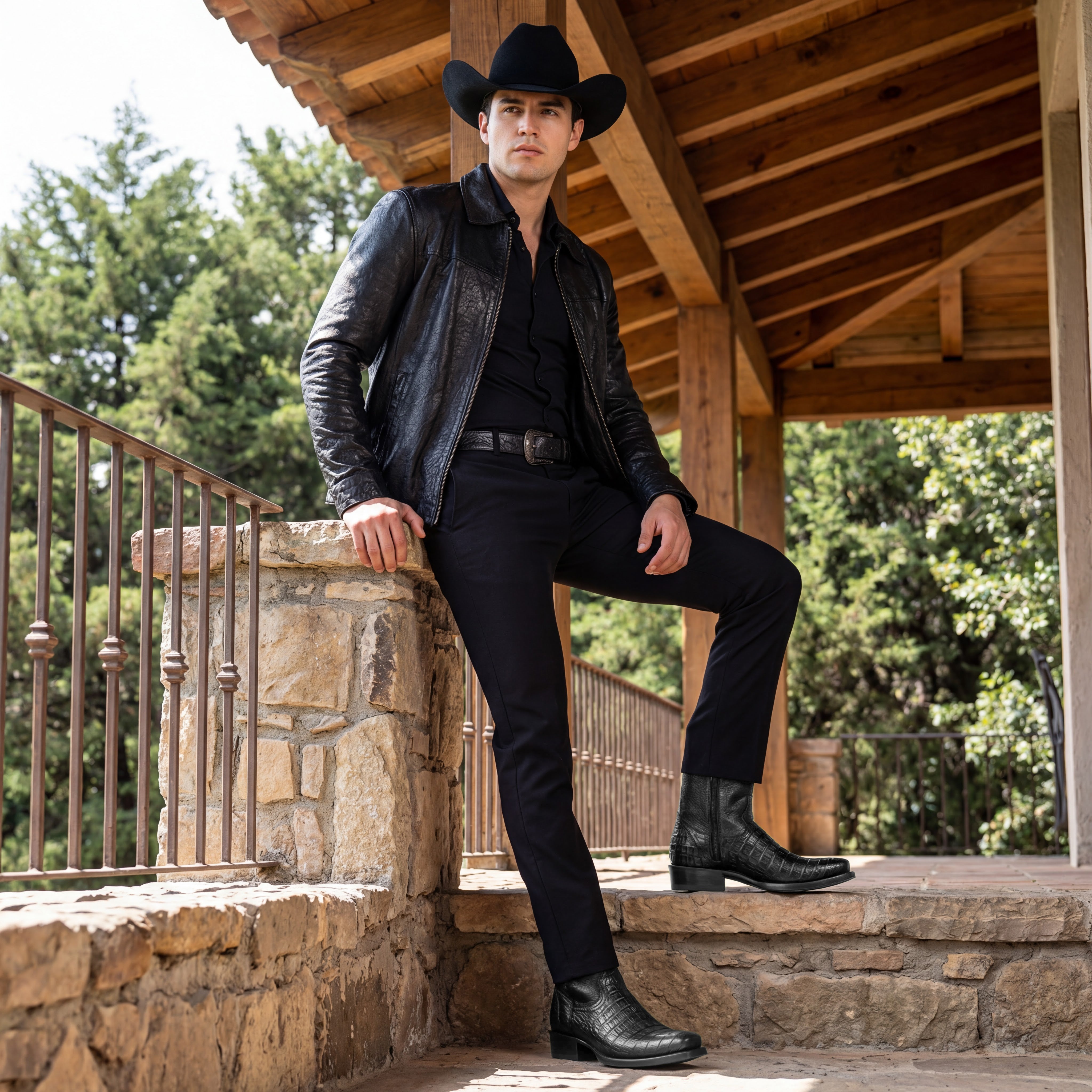 Men’s Caiman Print, Square Toe, Leather Cowboy Boot, with a Full Side Zipper