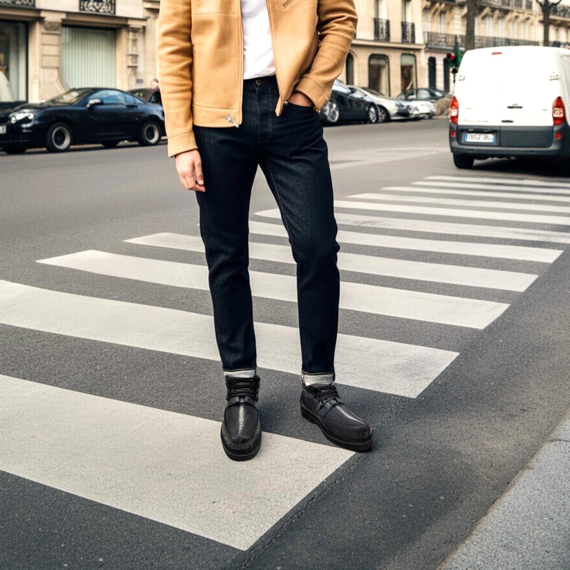 Men's Embossed Ostrich Stingray Print Leather Lace Up Shoe