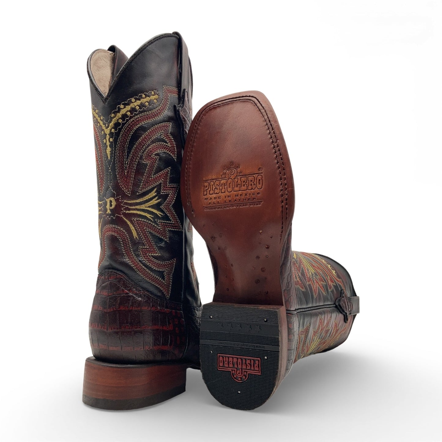 Men's Leather Crocodile Print Midcalf Square Toe Western Cowboy Boot