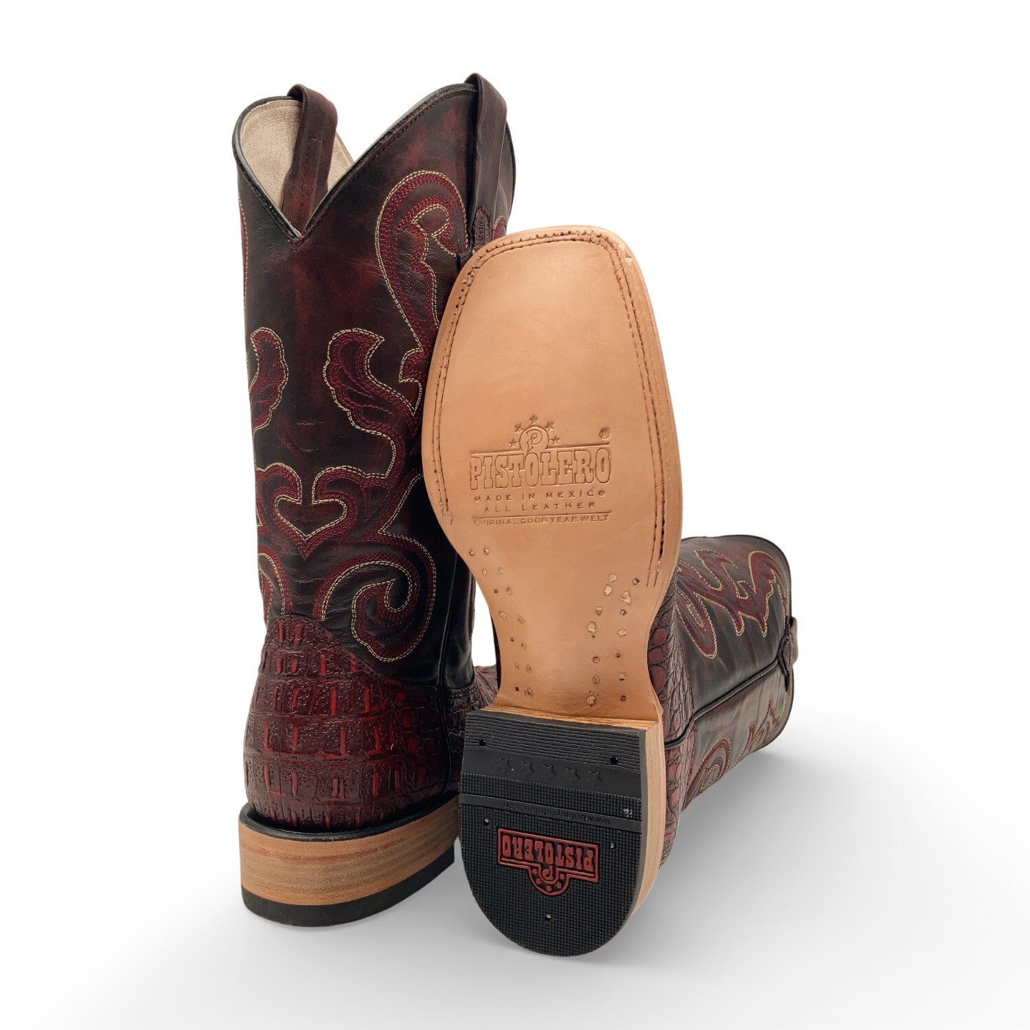 Men’s Leather Cowboy Boot Square Toe Embossed Alligator Crocodile Print