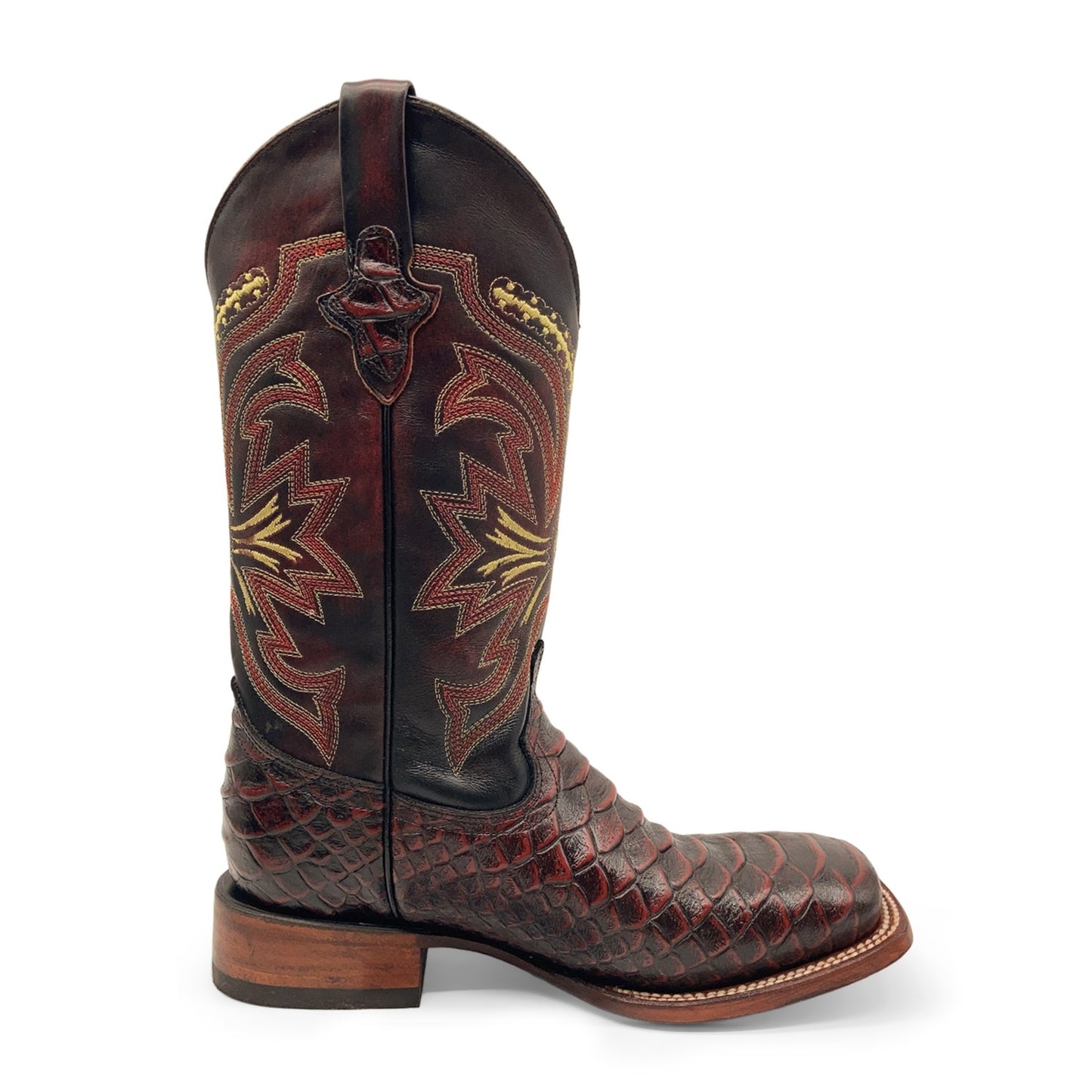 Men’s Leather Cowboy Boot Square Toe Embossed Python Print