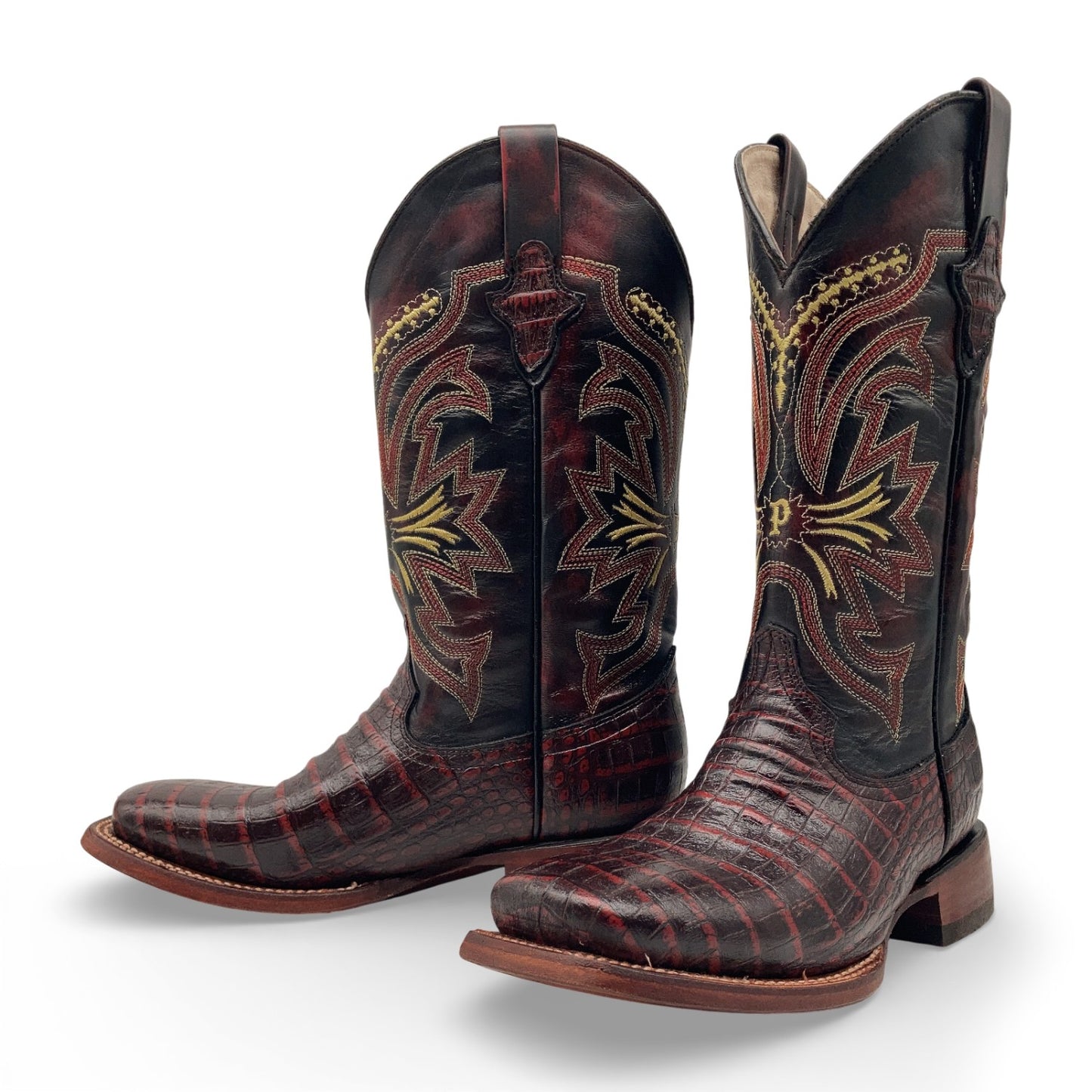 Men's Leather Crocodile Print Midcalf Square Toe Western Cowboy Boot