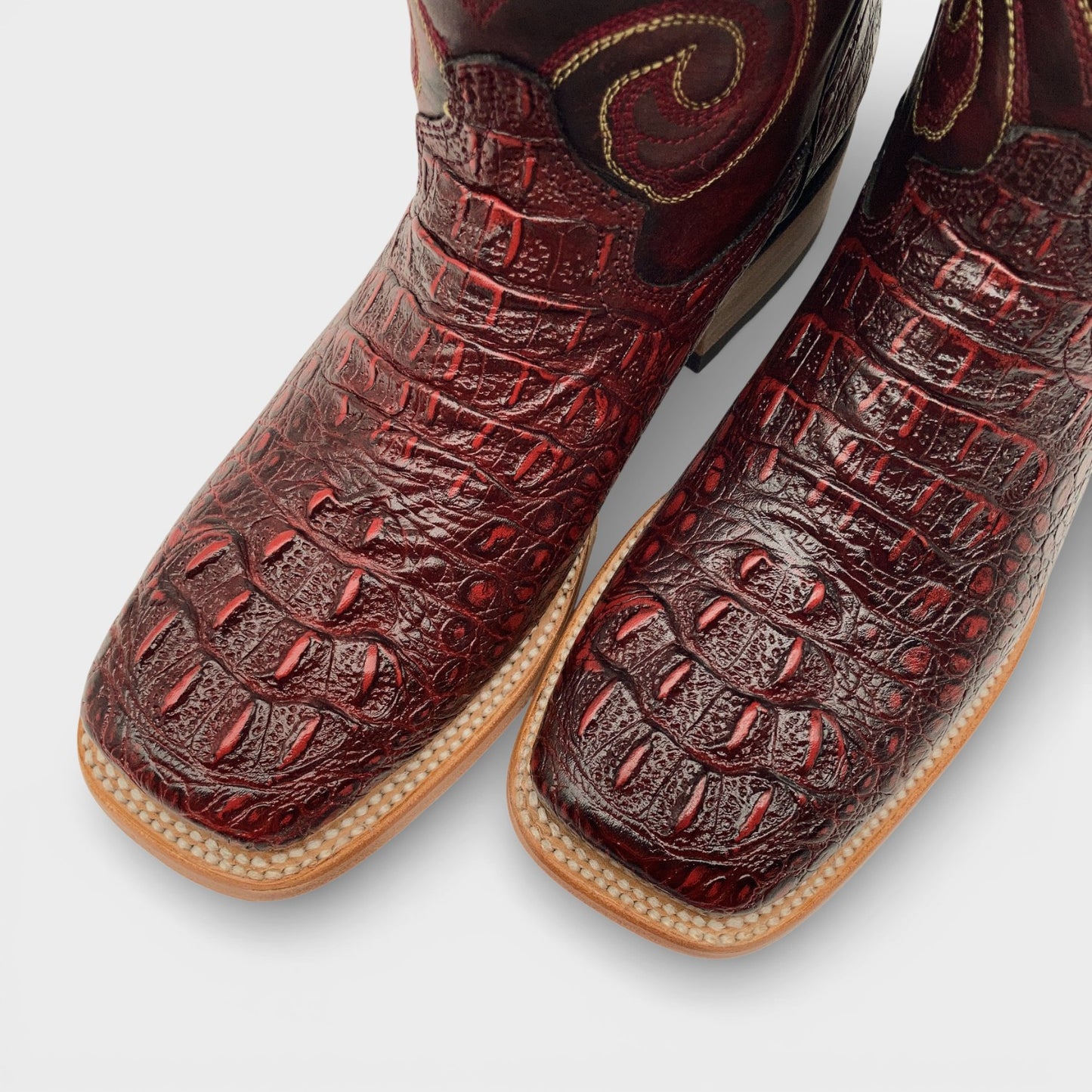 Men’s Leather Cowboy Boot Square Toe Embossed Alligator Crocodile Print