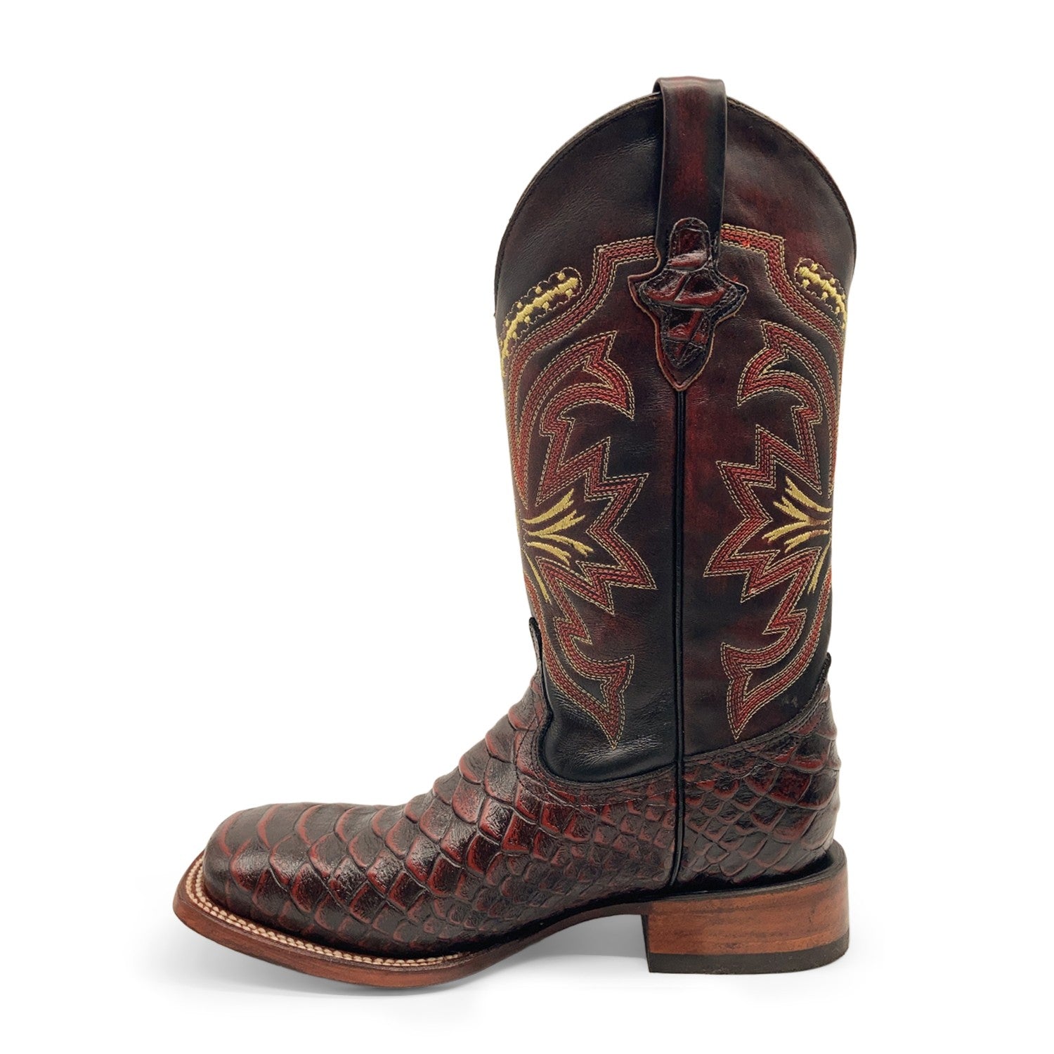 Men’s Leather Cowboy Boot Square Toe Embossed Python Print