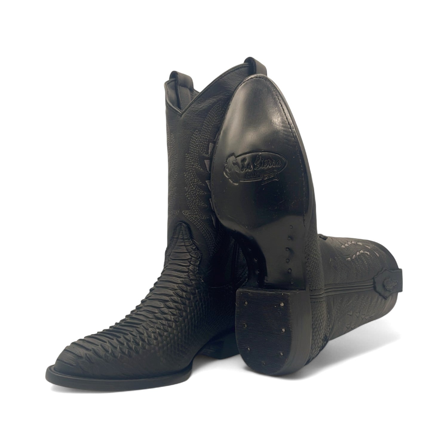 Men’s Leather Embossed Python Print J Toe Western Boot