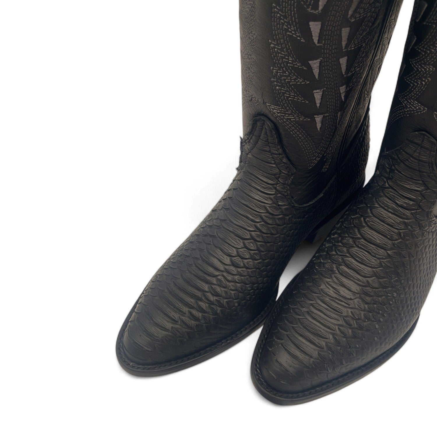 Men’s Leather Embossed Python Print J Toe Western Boot