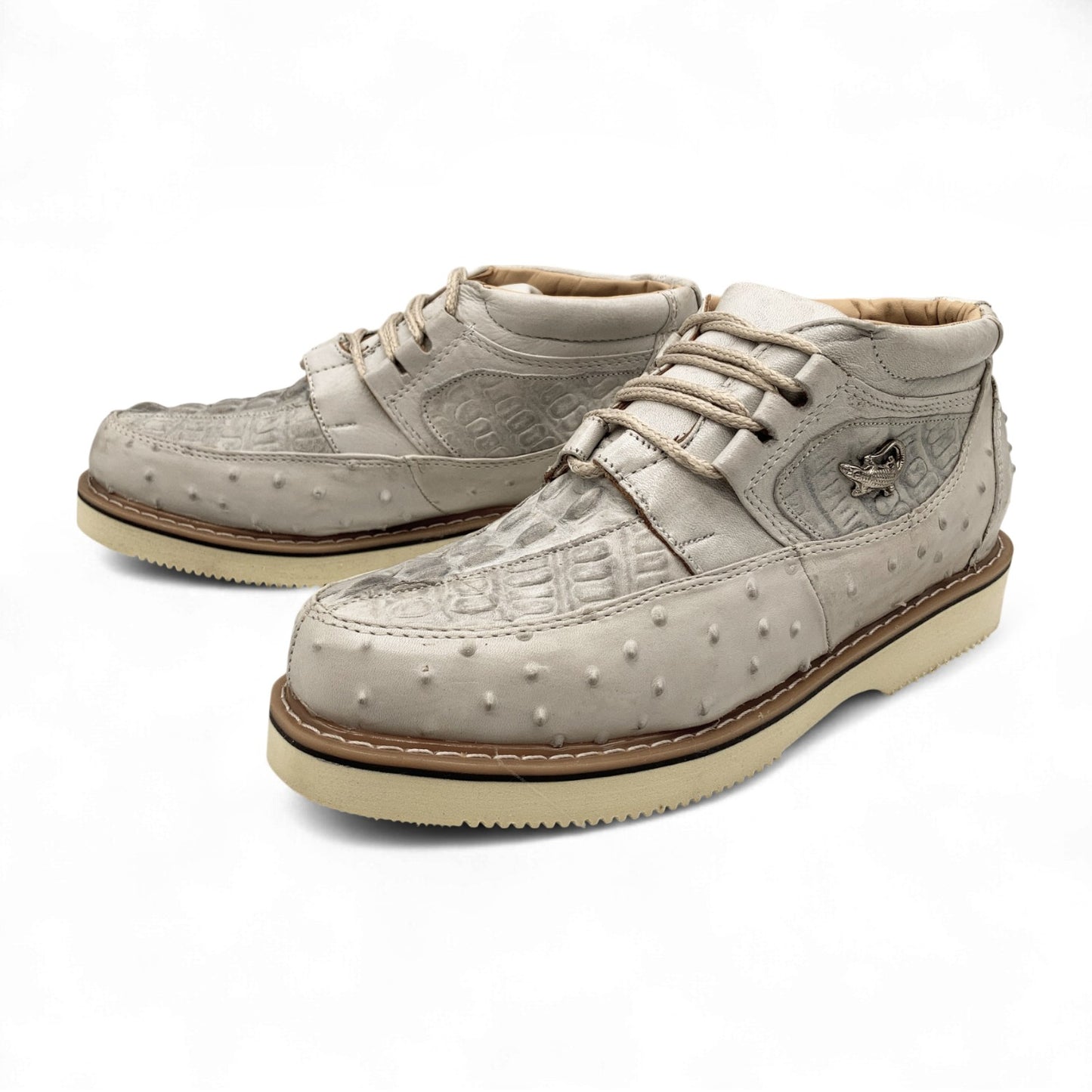 Men's Embossed Crocodile Ostrich Print Leather Lace Up Shoe