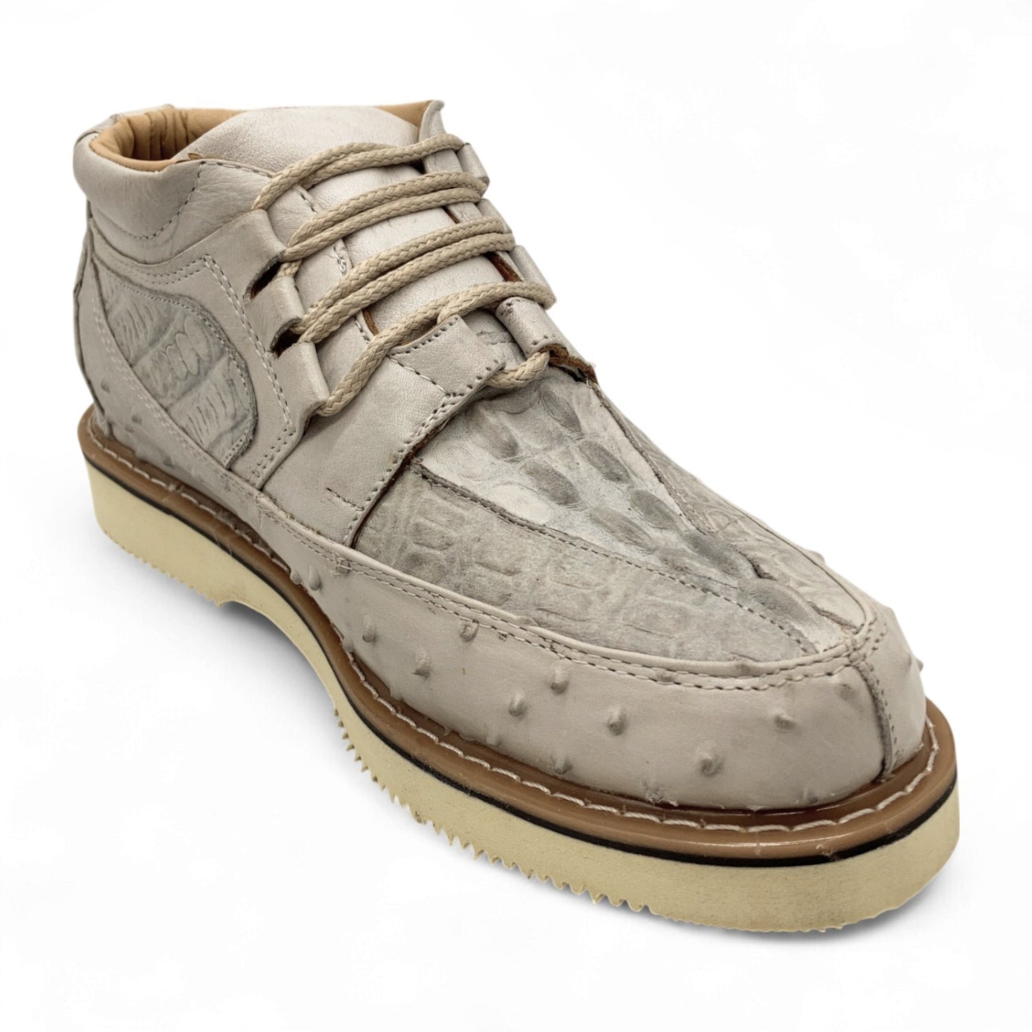 Men's Embossed Crocodile Ostrich Print Leather Lace Up Shoe