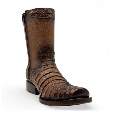 Men’s Caiman Print, Square Toe, Leather Cowboy Boot, with a Full Side Zipper