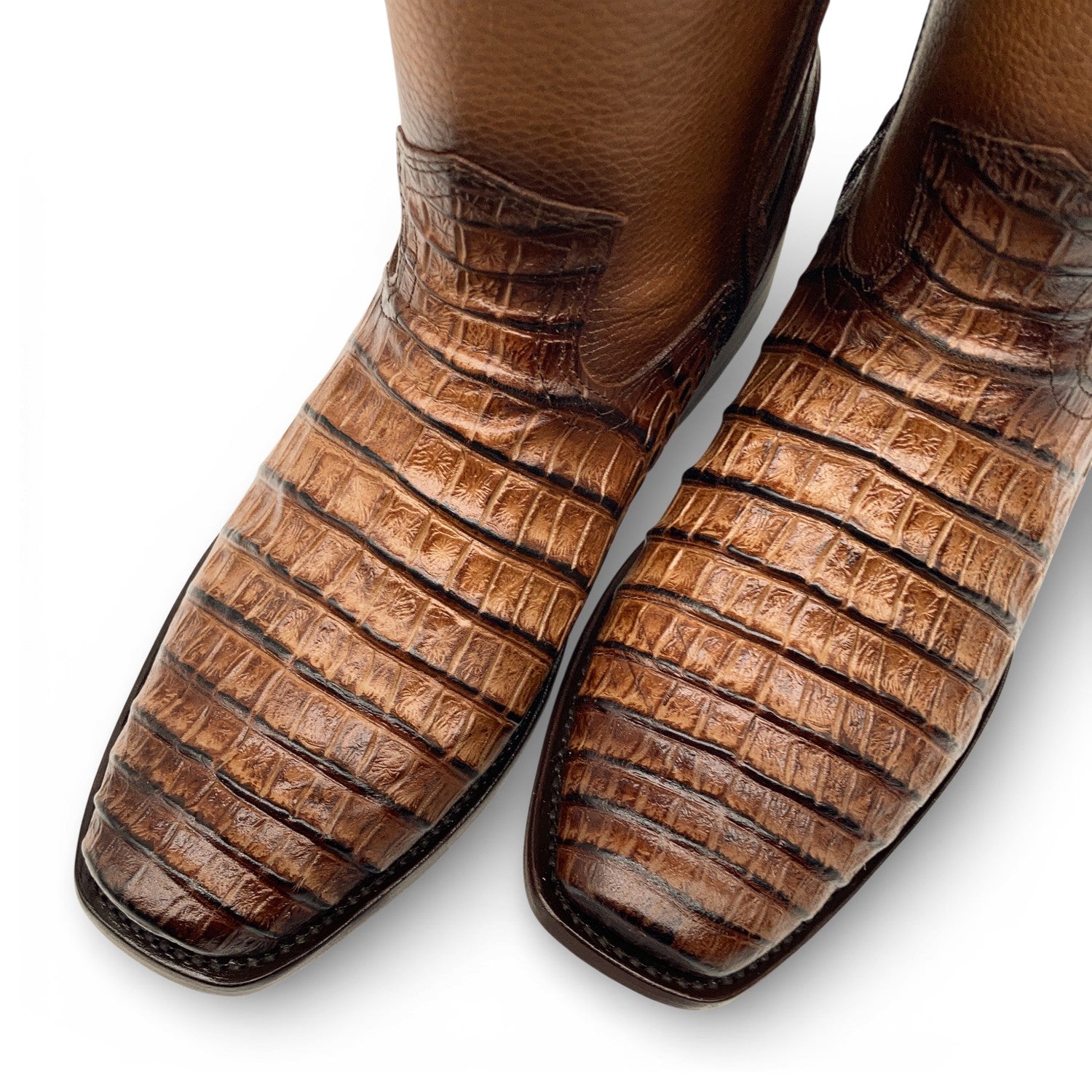 Men’s Caiman Print, Square Toe, Leather Cowboy Boot, with a Full Side Zipper