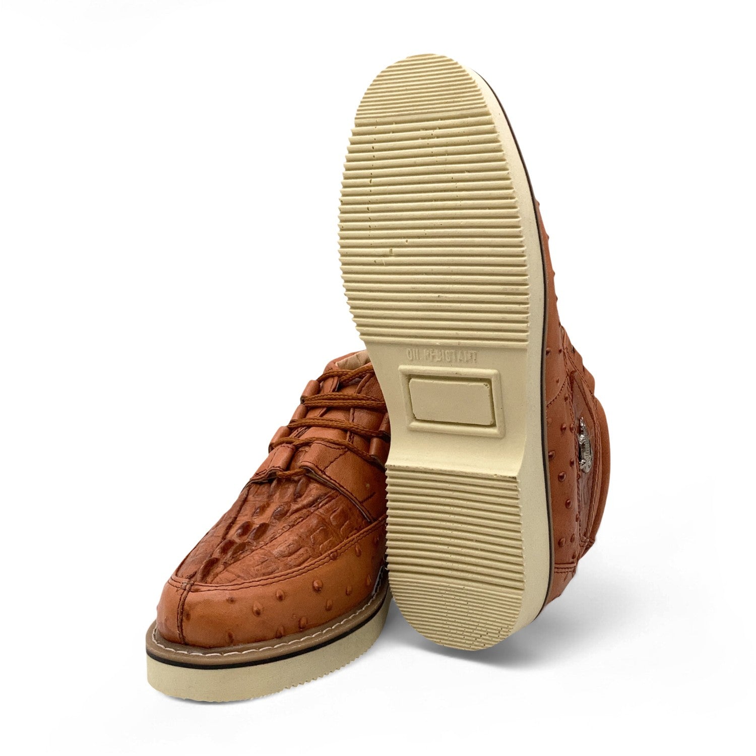 Men's Embossed Crocodile Ostrich Print Leather Lace Up Shoe