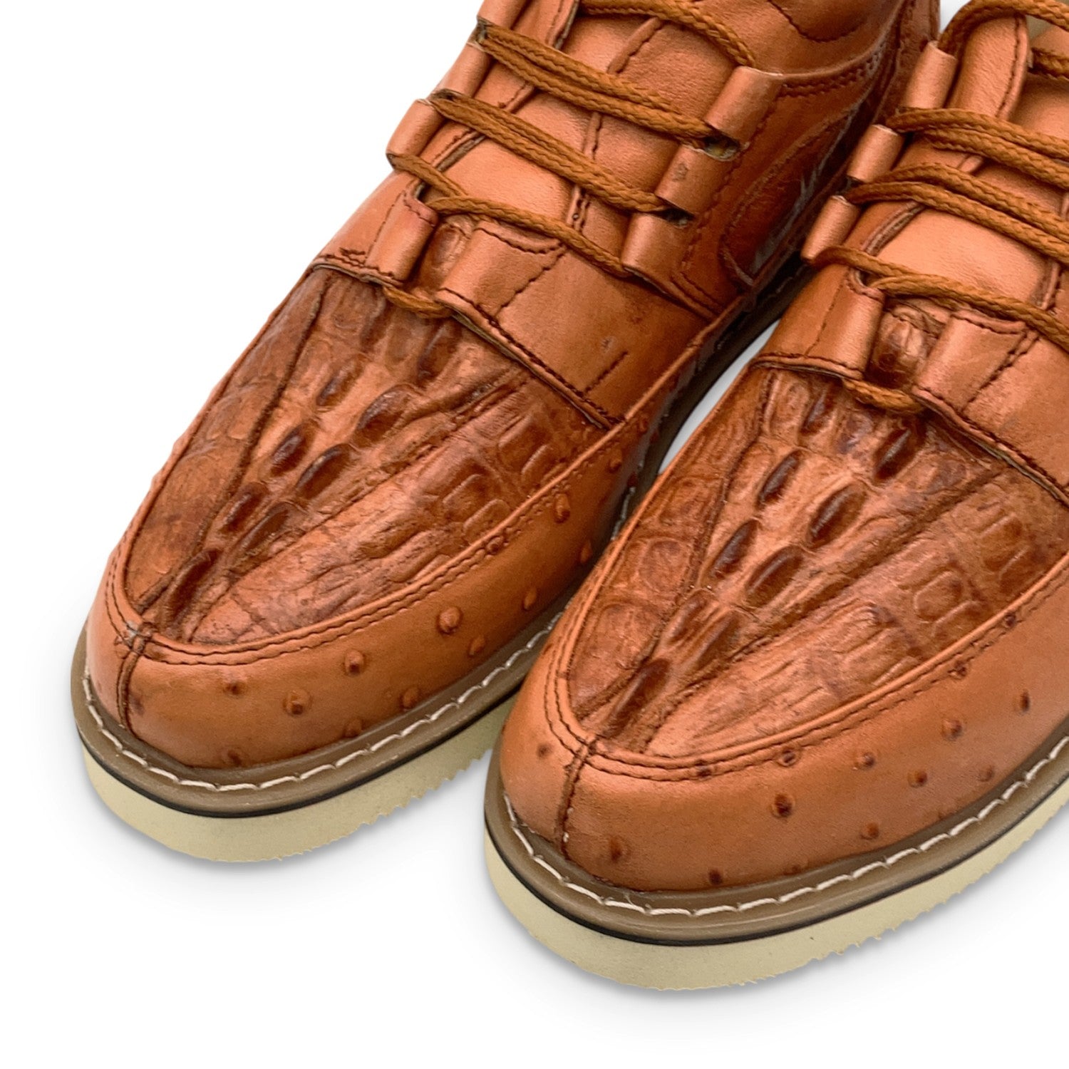 Men's Embossed Crocodile Ostrich Print Leather Lace Up Shoe