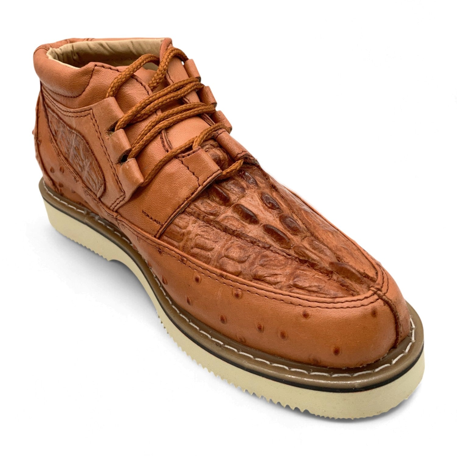 Men's Embossed Crocodile Ostrich Print Leather Lace Up Shoe