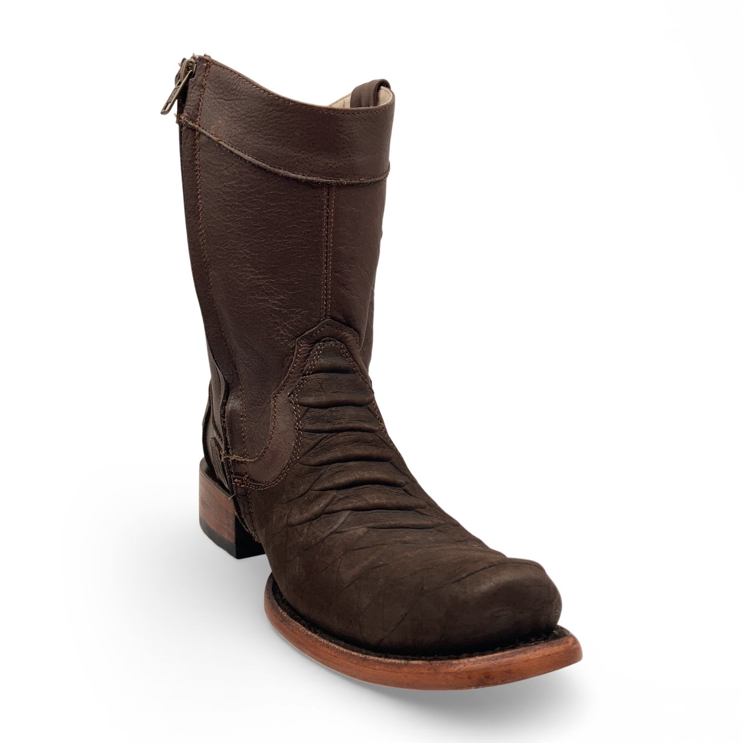 Men's Leather Mid-Calf Boots, Square Toe with Python Print, Full Side Zipper, Leather Sole