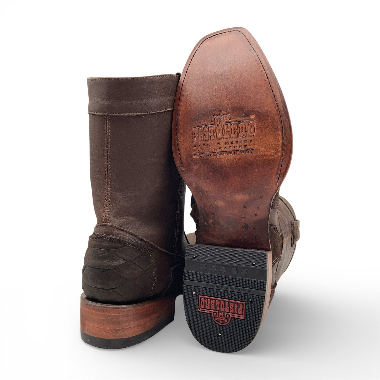 Men's Leather Mid-Calf Boots, Square Toe with Python Print, Full Side Zipper, Leather Sole