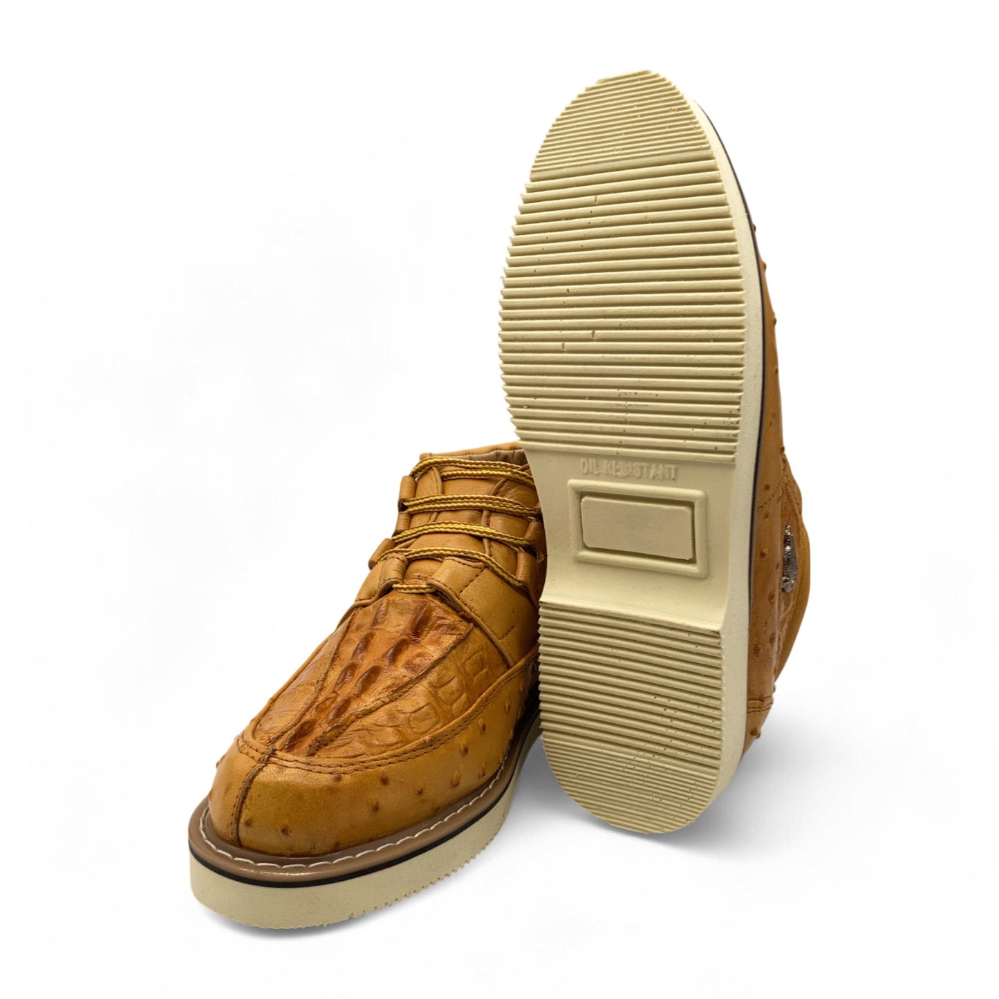 Men's Embossed Crocodile Ostrich Print Leather Lace Up Shoe