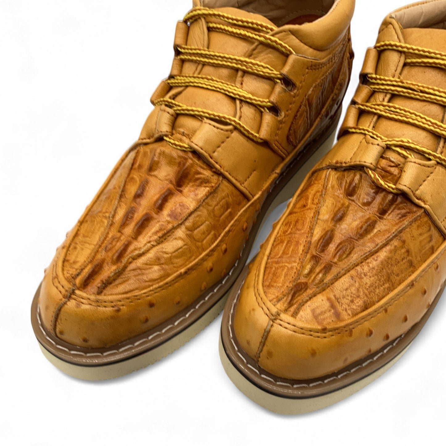 Men's Embossed Crocodile Ostrich Print Leather Lace Up Shoe