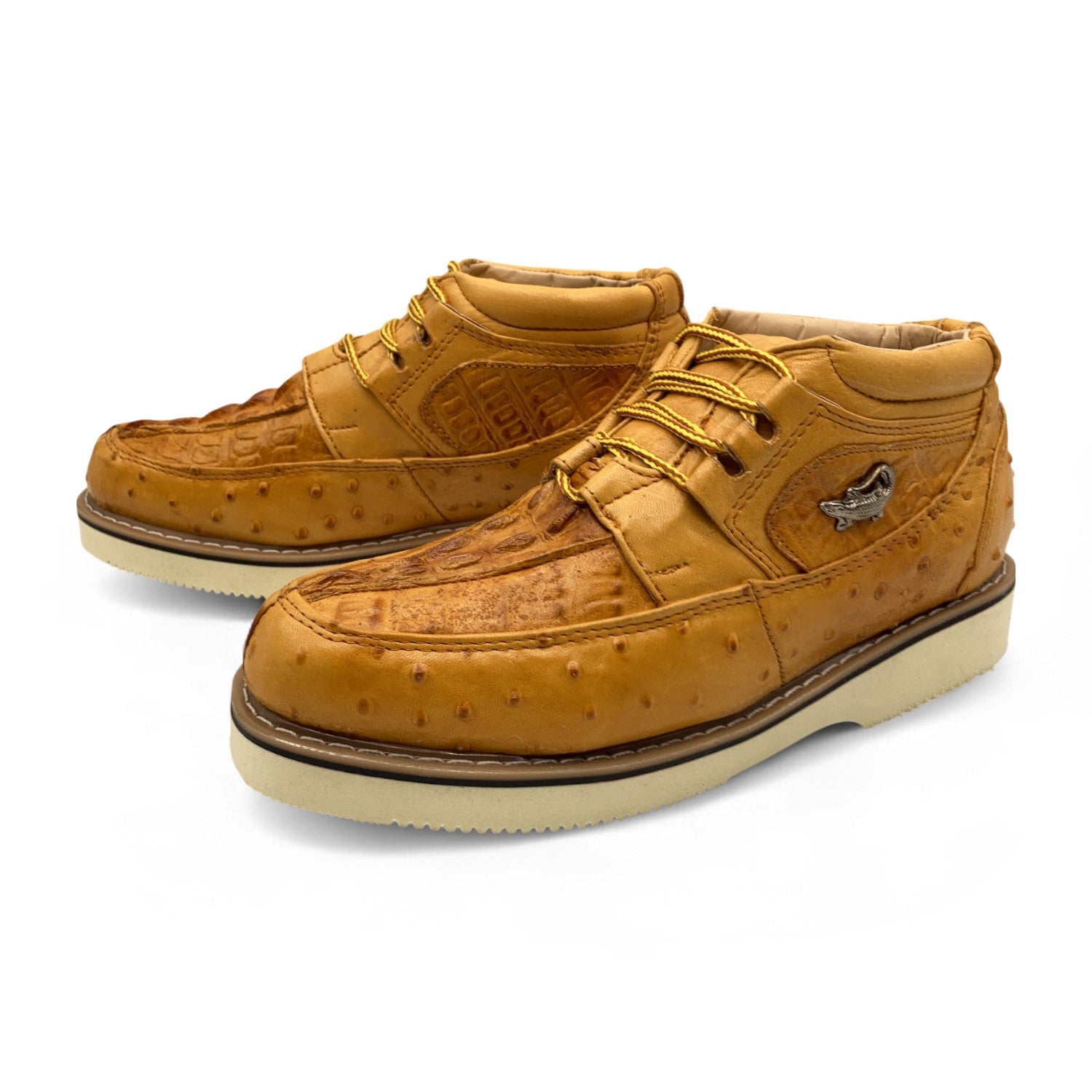 Men's Embossed Crocodile Ostrich Print Leather Lace Up Shoe