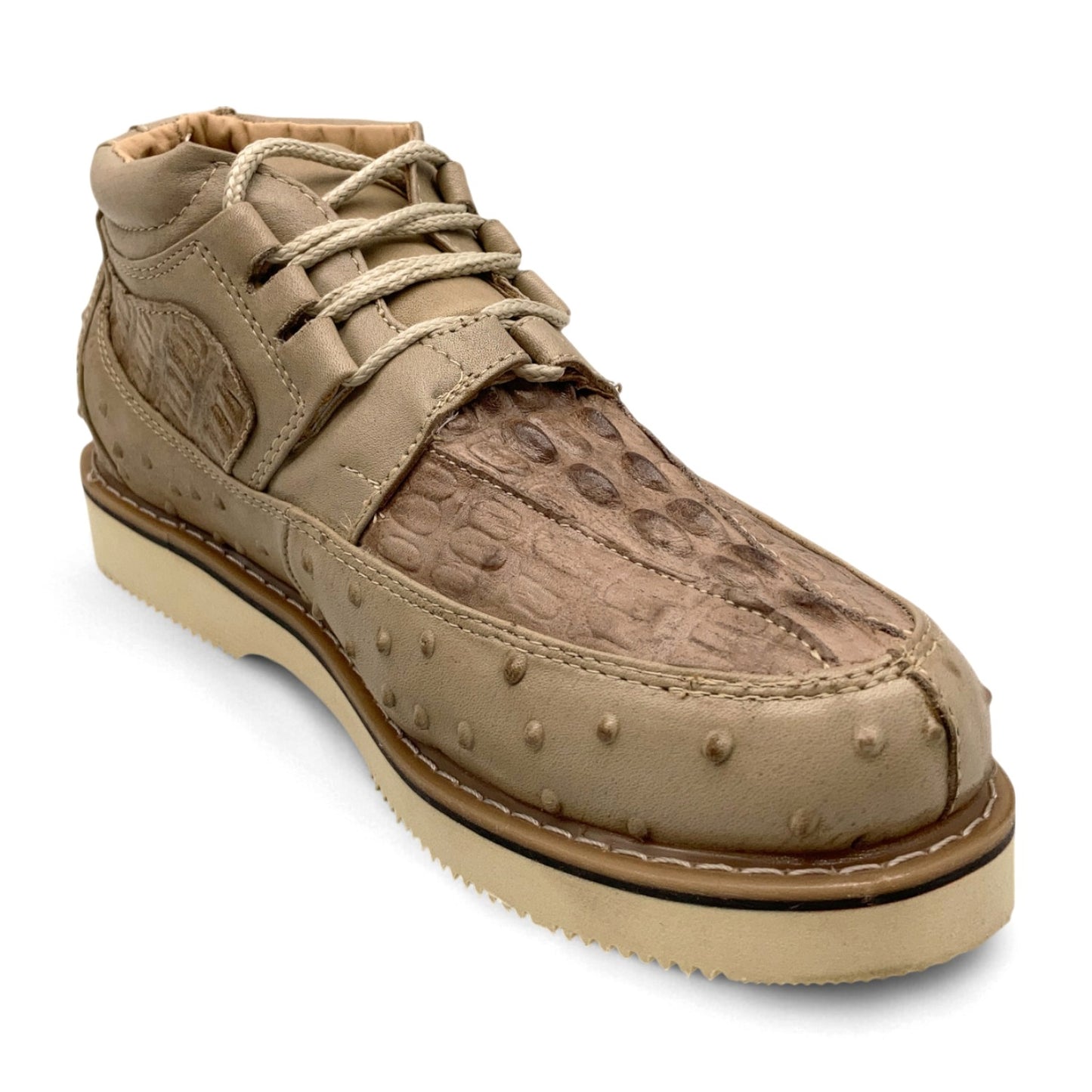 Men's Embossed Crocodile Ostrich Print Leather Lace Up Shoe